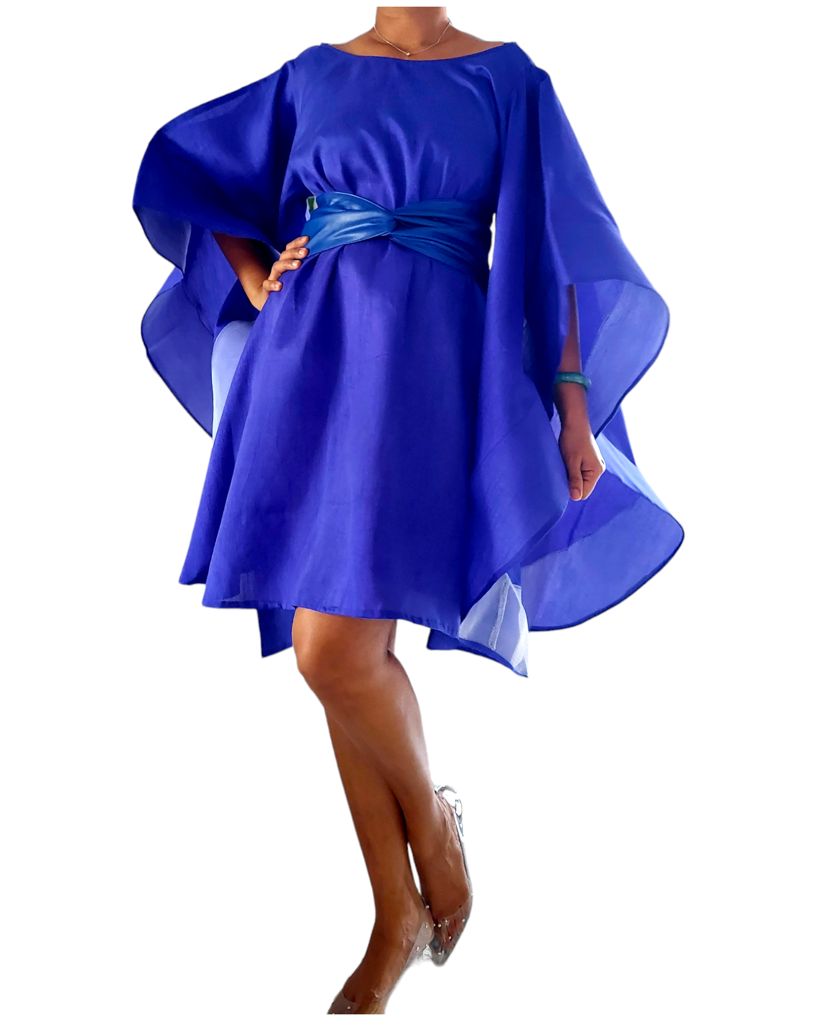 Faux Silk Wing Dress/Poncho Dress/ Wing Sleeves-Royal Blue