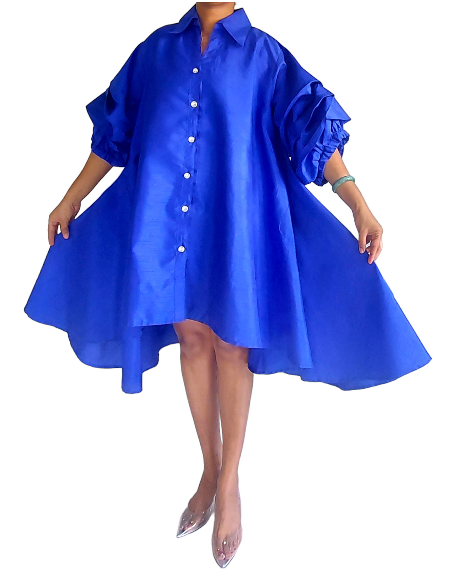 Swing Dress/Faux Silk/ Ruffle Sleeve - Royal Blue 25013