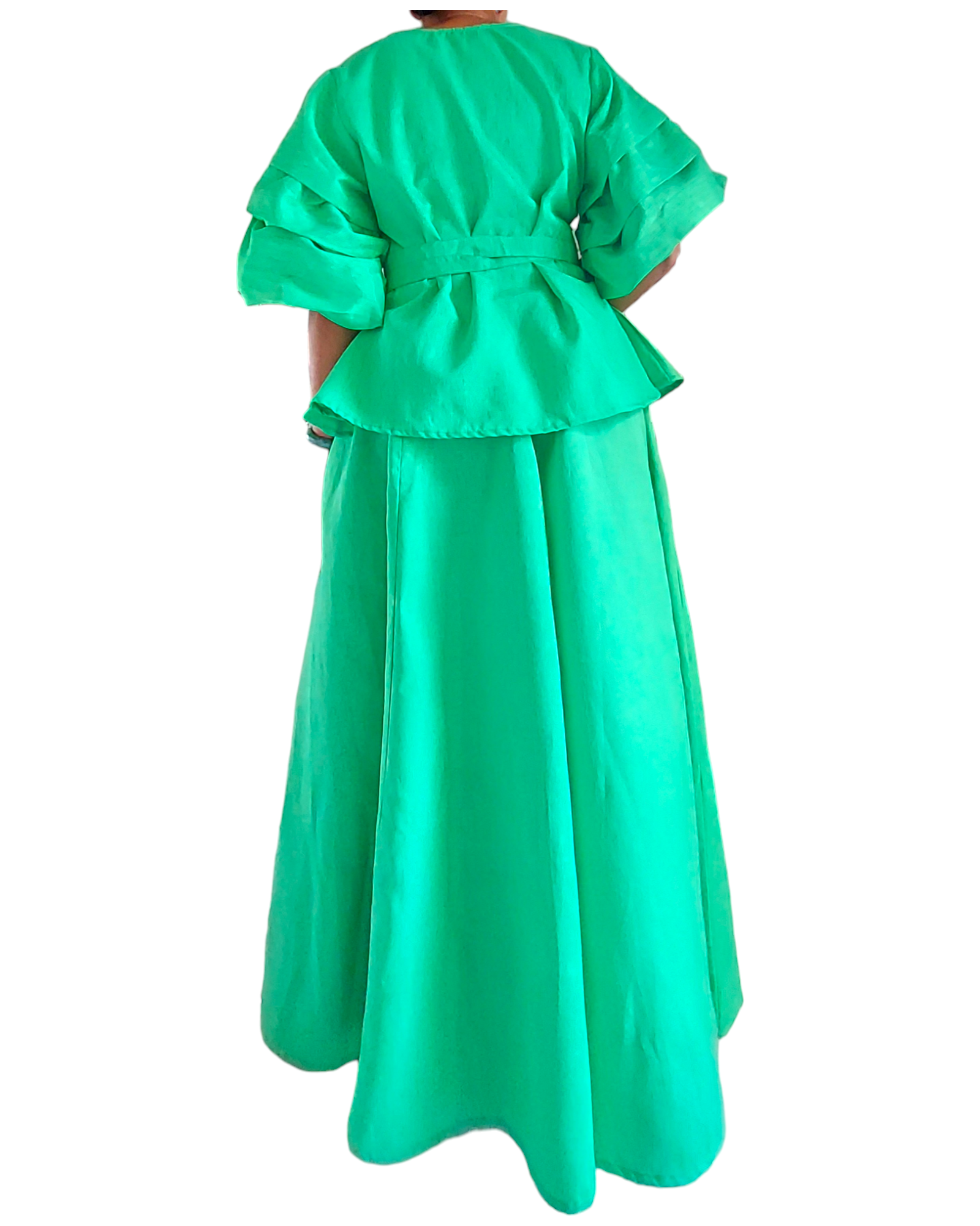 Faux Silk Palazzo Pant & Wrap Blouse Set -Green