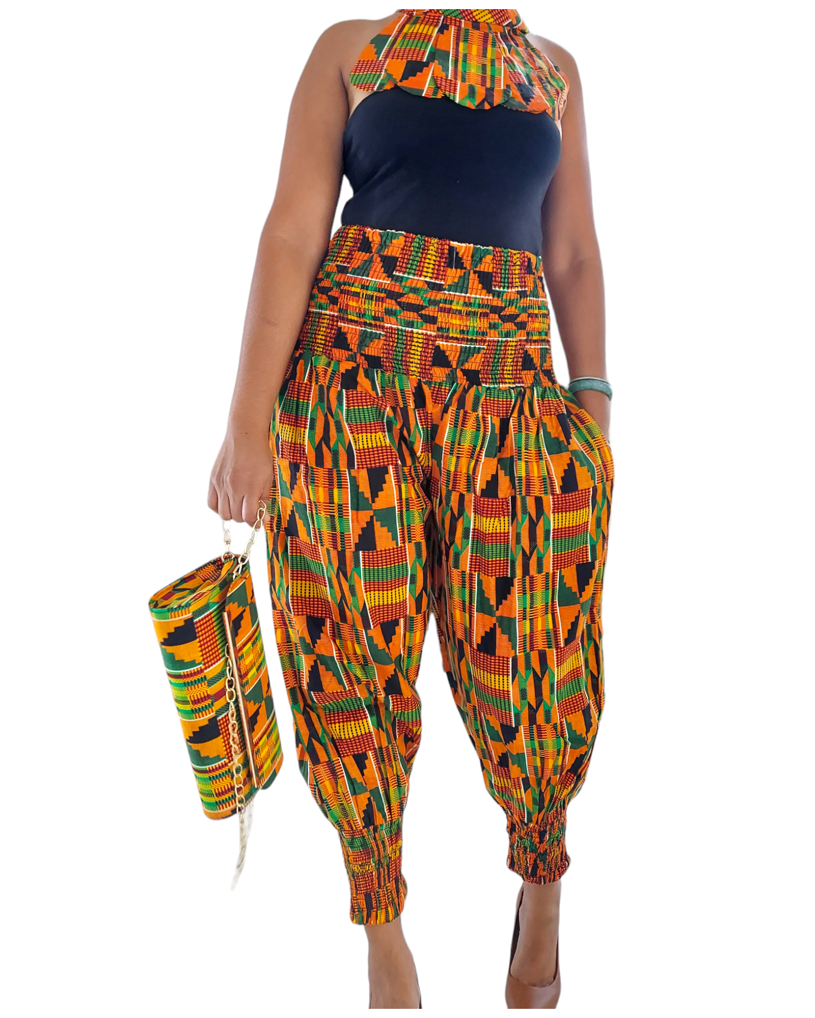 Harem Pant / Bib Necklace / Clutch / Kente- 21