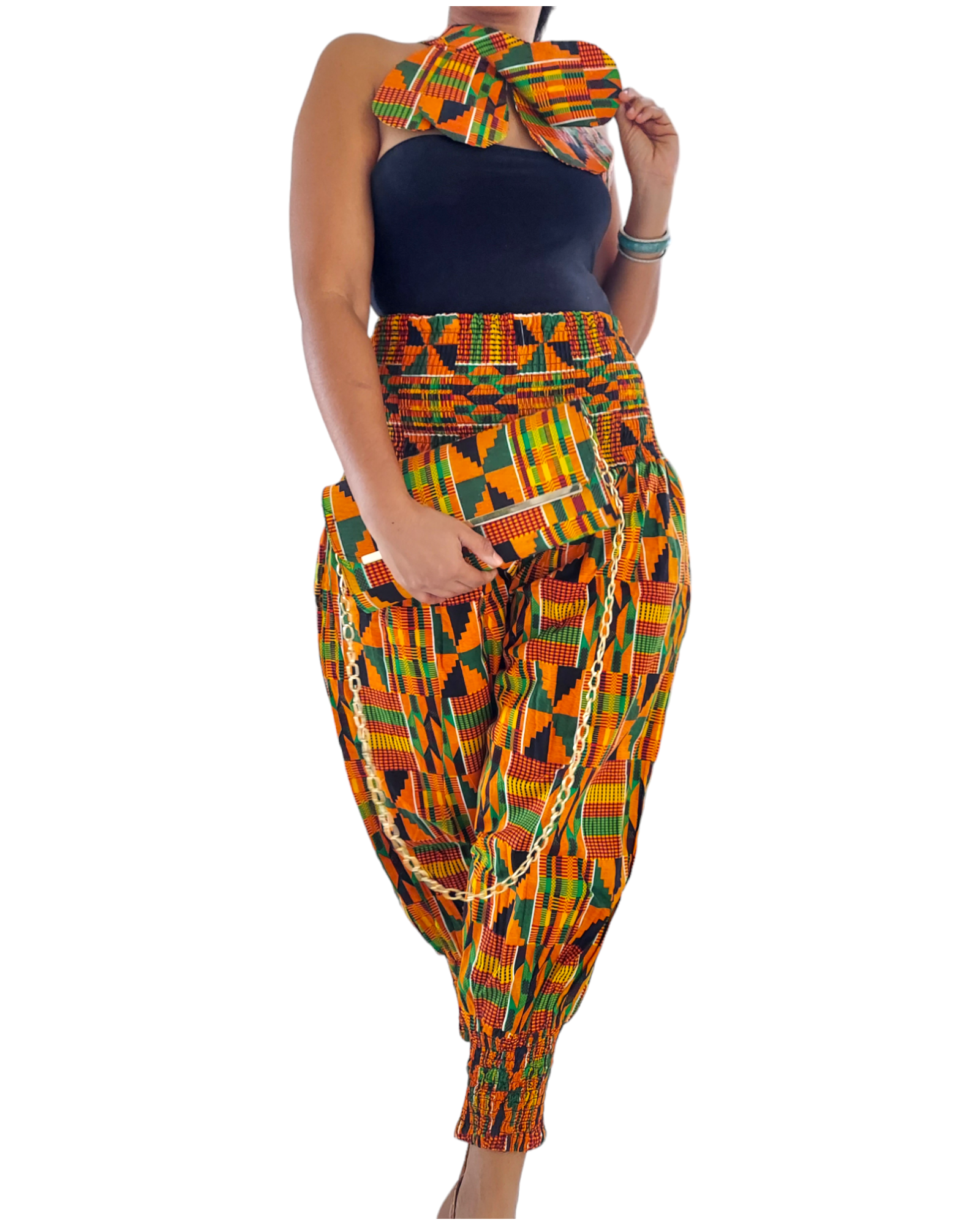 Harem Pant / Bib Necklace / Clutch / Kente- 21