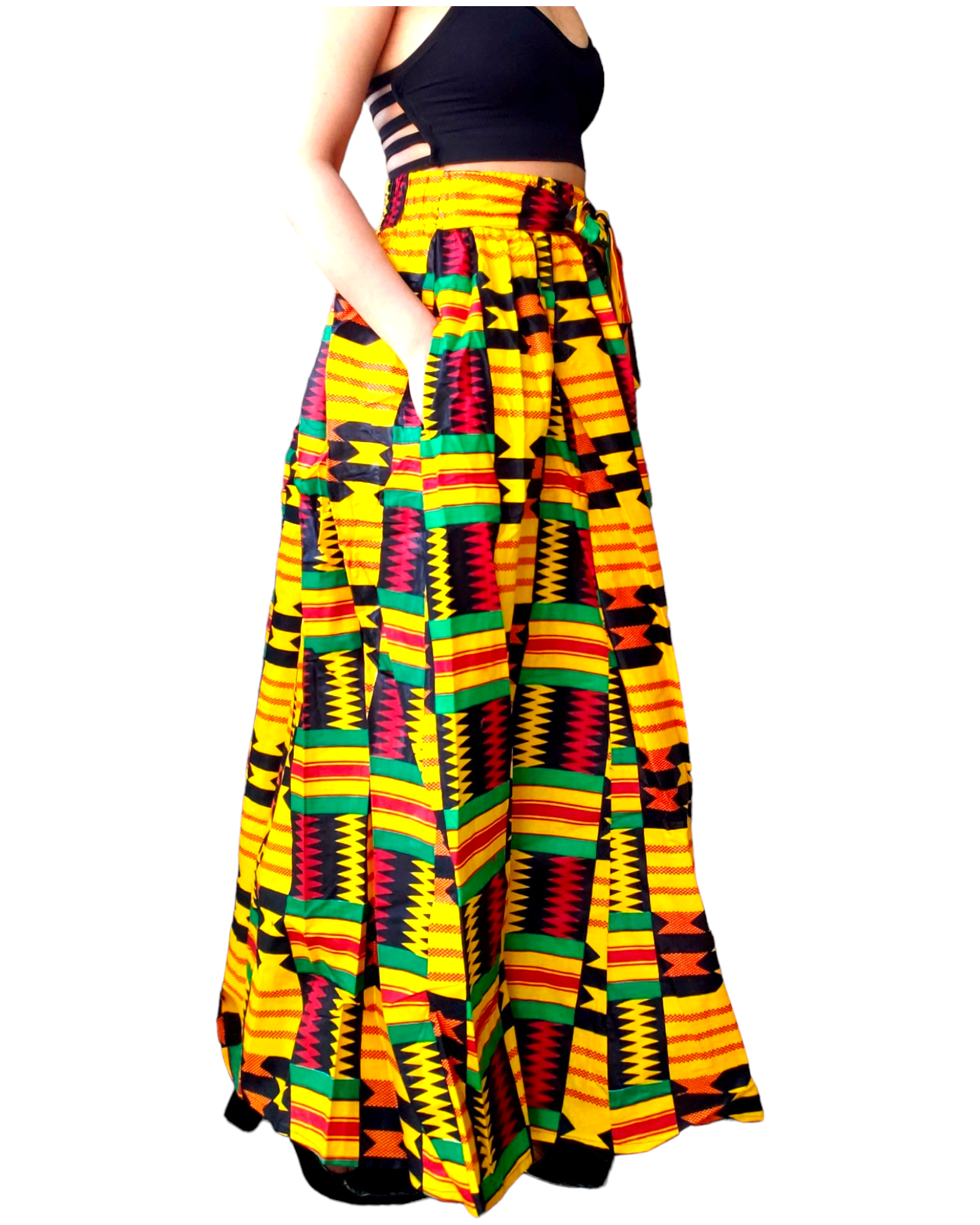 Woman African Print Maxi Skirt- Yellow Kente