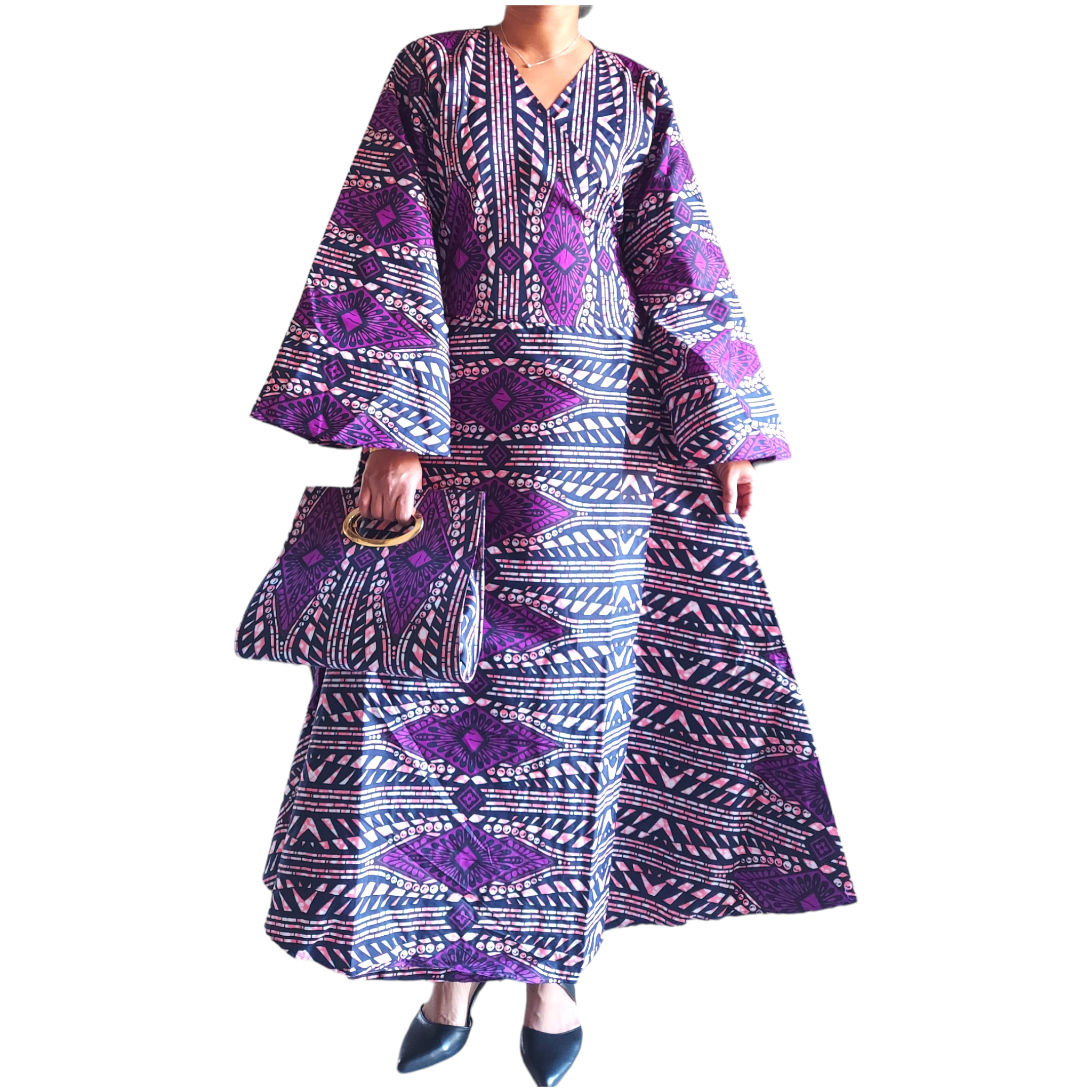 1014 Combo - Long Wrap Dress + Pocketbook Set