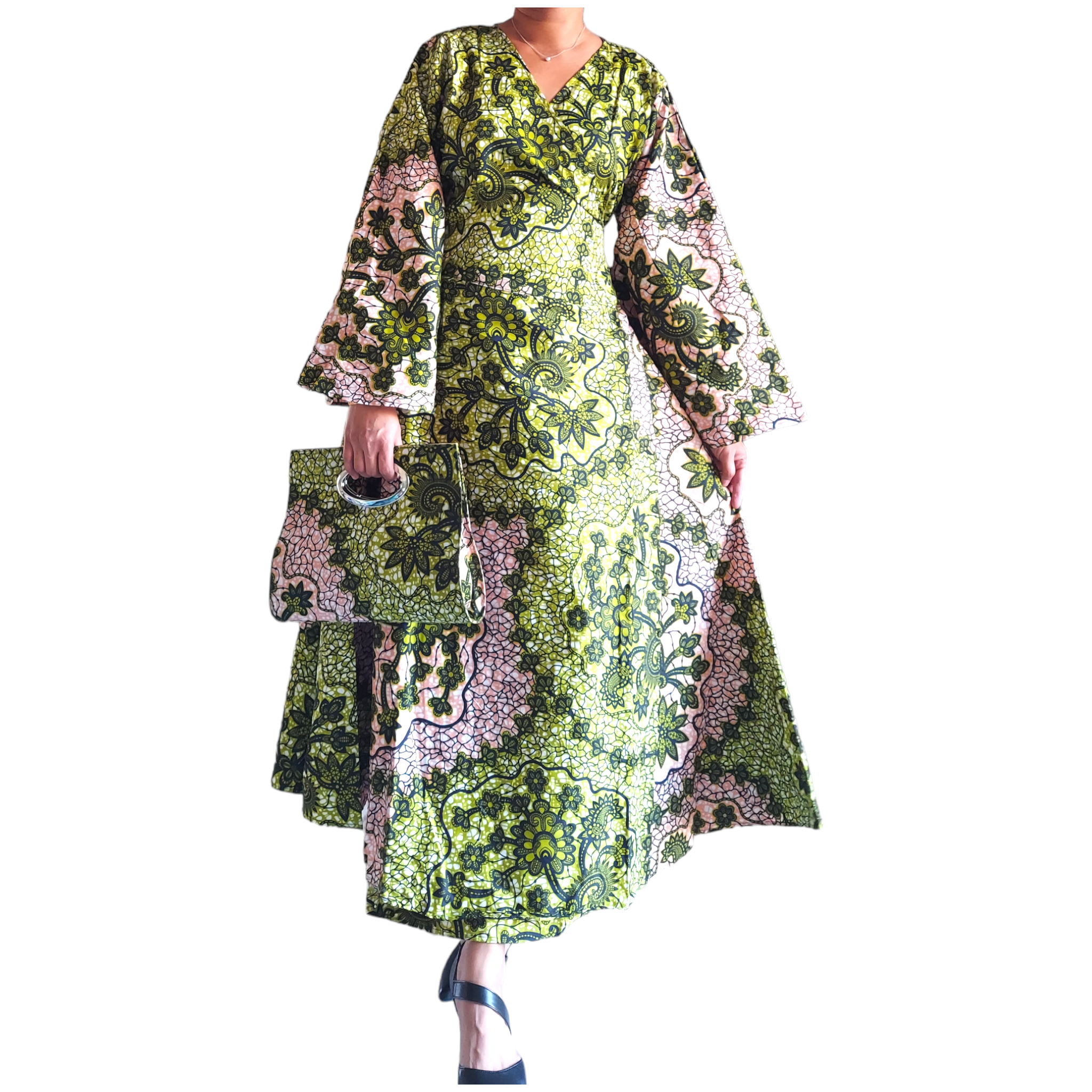 1014 Combo - Long Wrap Dress + Pocketbook Set