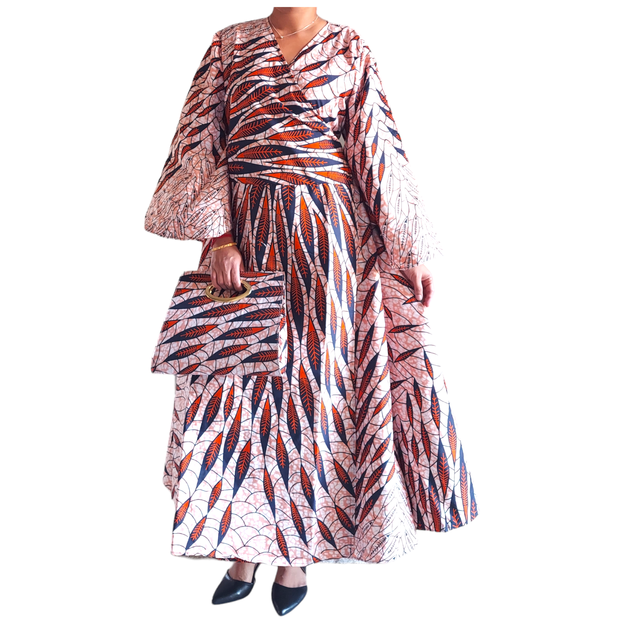 1014 Combo - Long Wrap Dress + Pocketbook Set