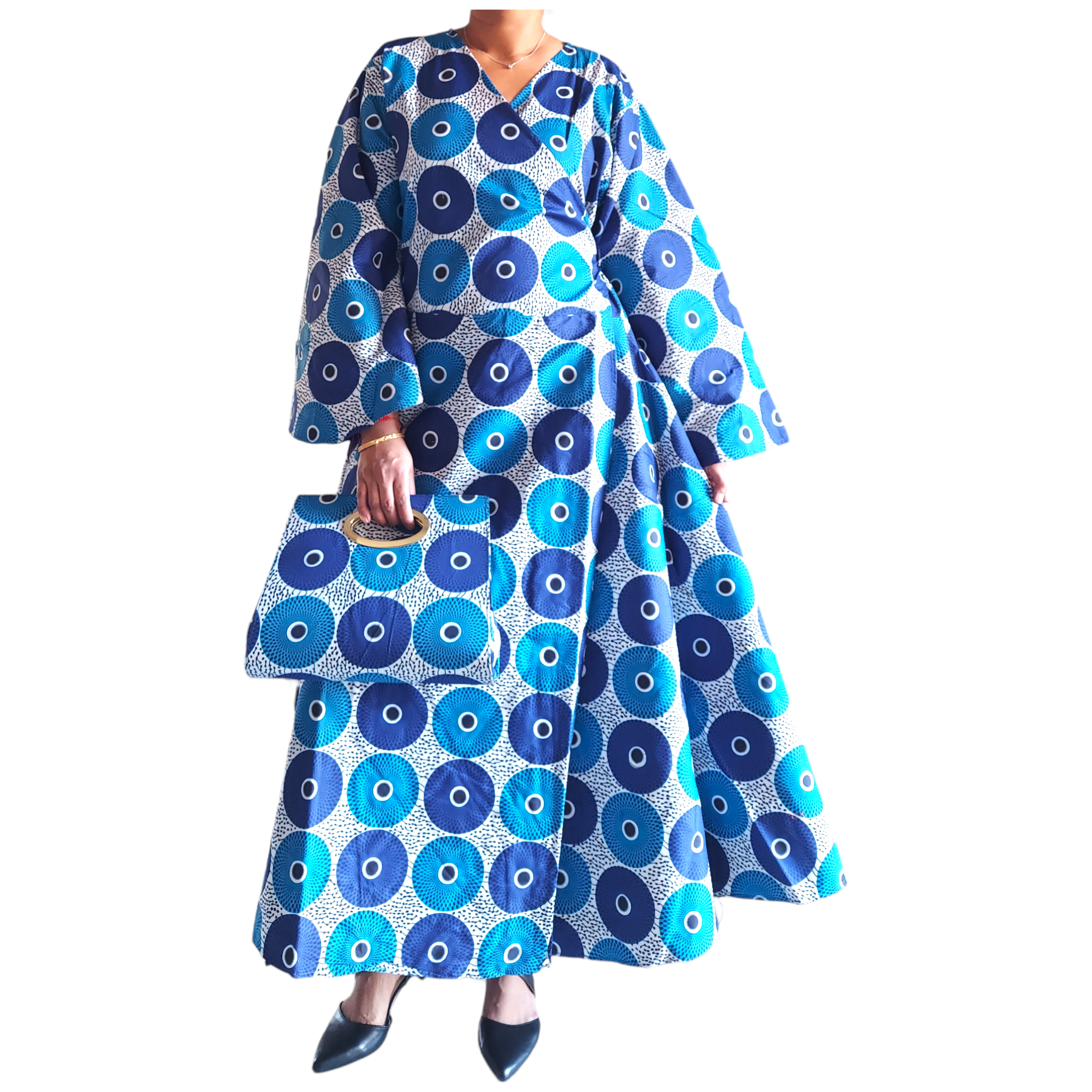 1014 Combo - Long Wrap Dress + Pocketbook Set