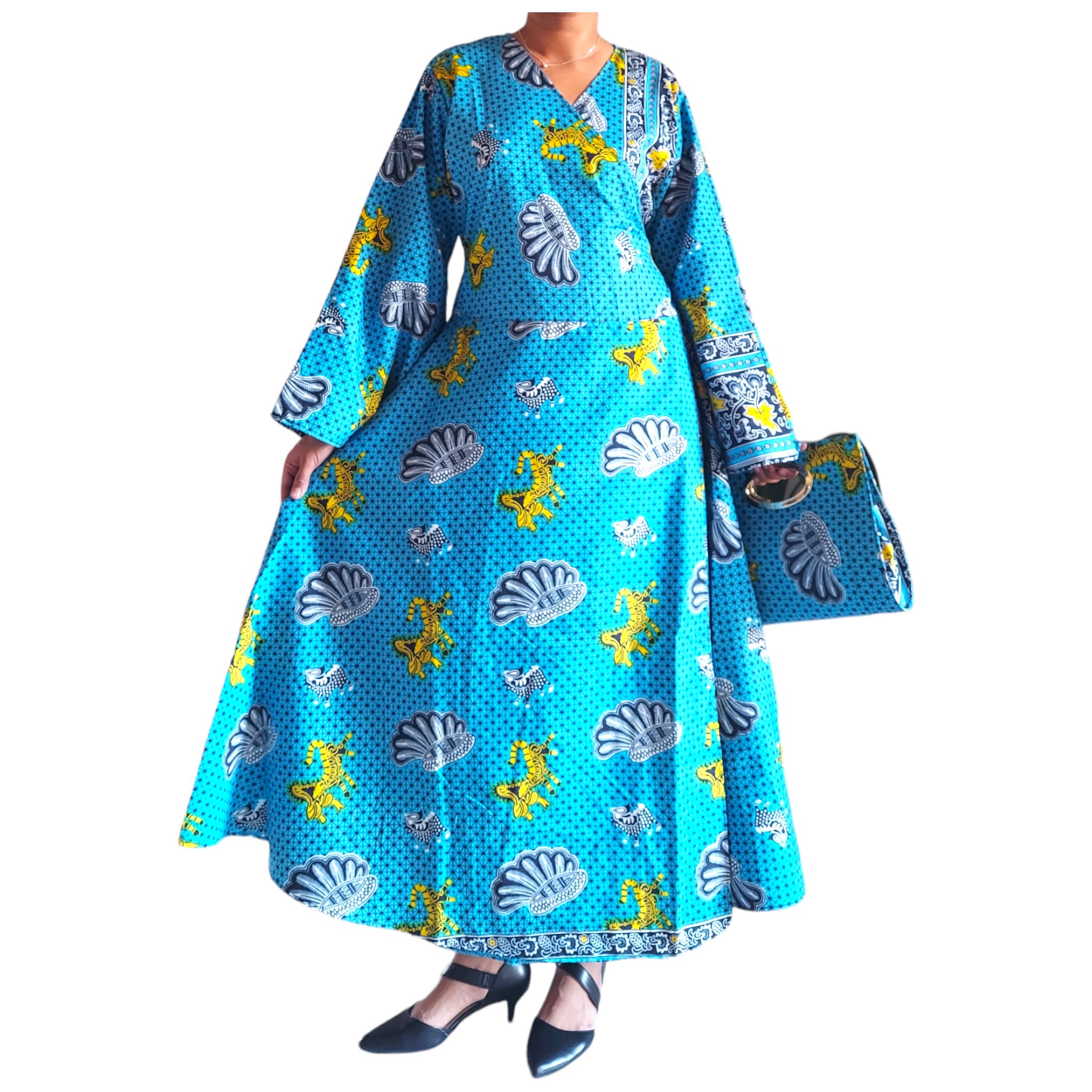 1014 Combo - Long Wrap Dress + Pocketbook Set