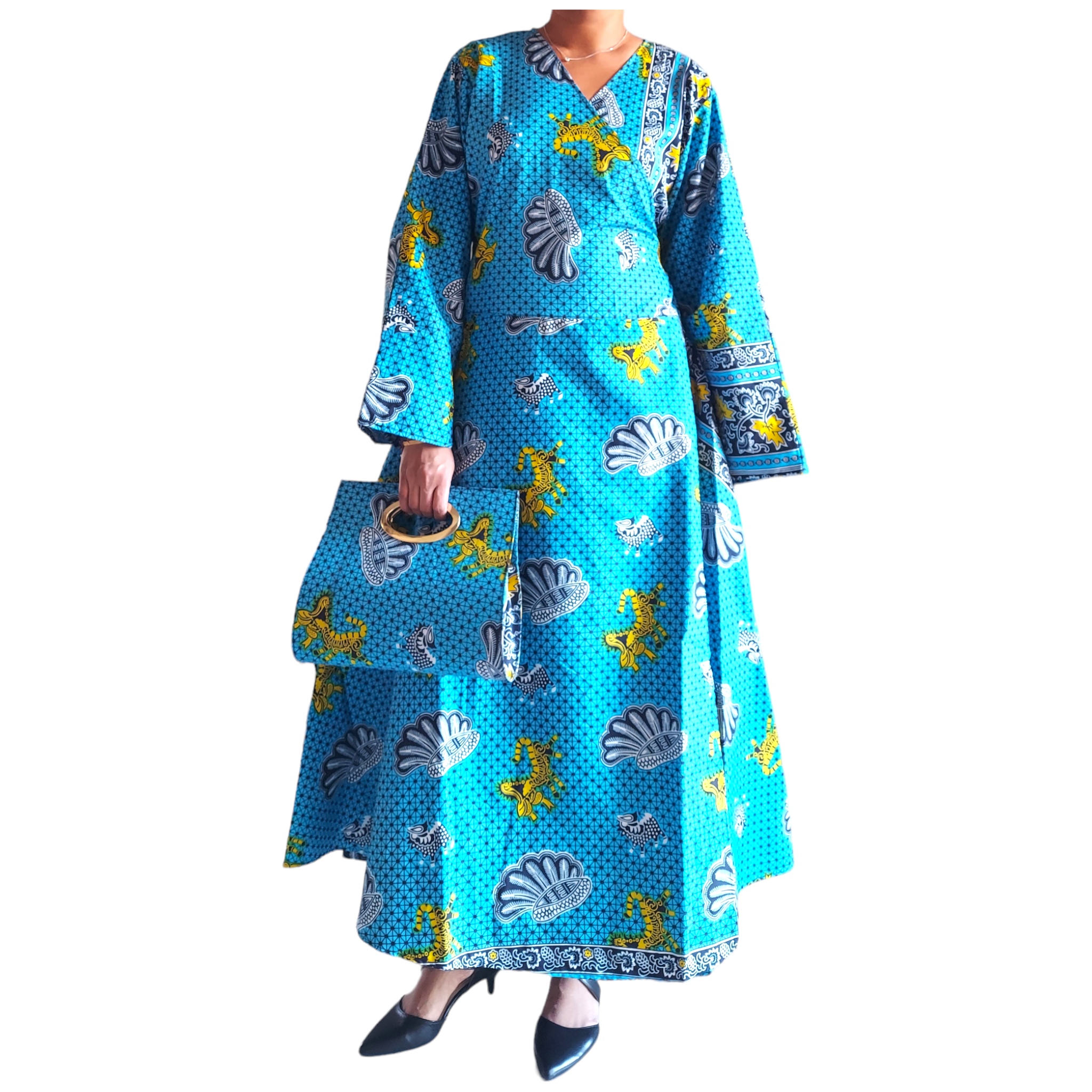 1014 Combo - Long Wrap Dress + Pocketbook Set