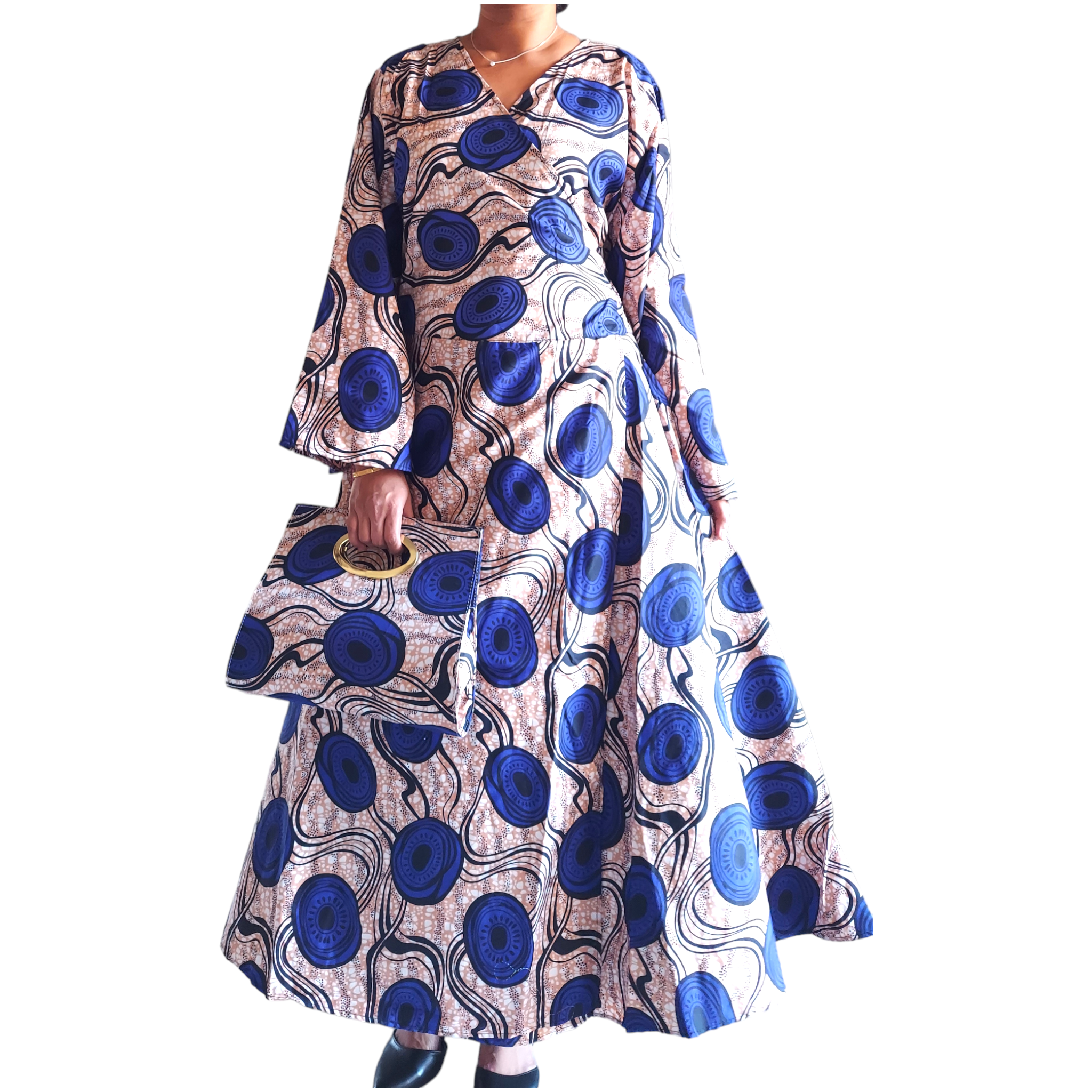 1014 Combo - Long Wrap Dress + Pocketbook Set