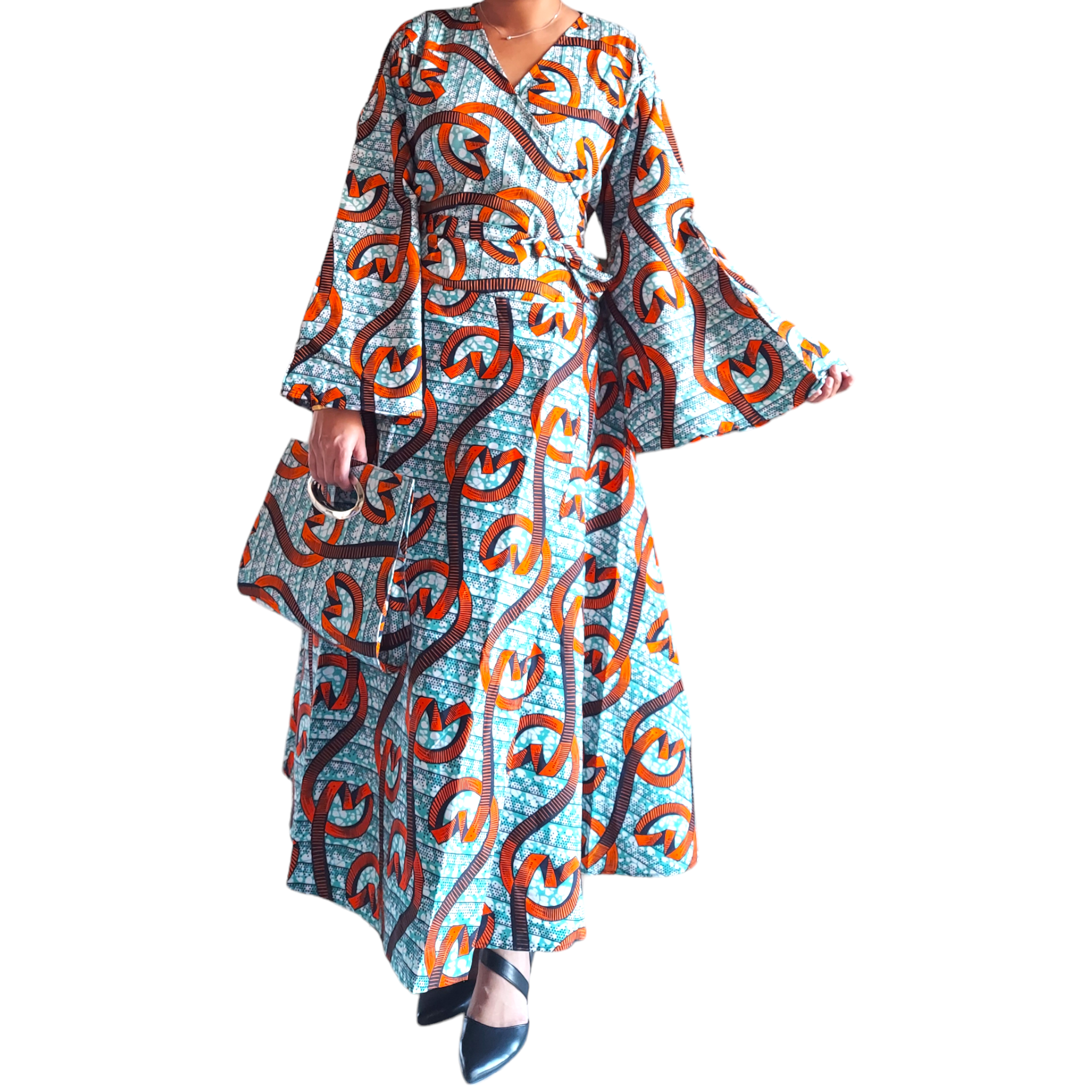 1014 Combo - Long Wrap Dress + Pocketbook Set