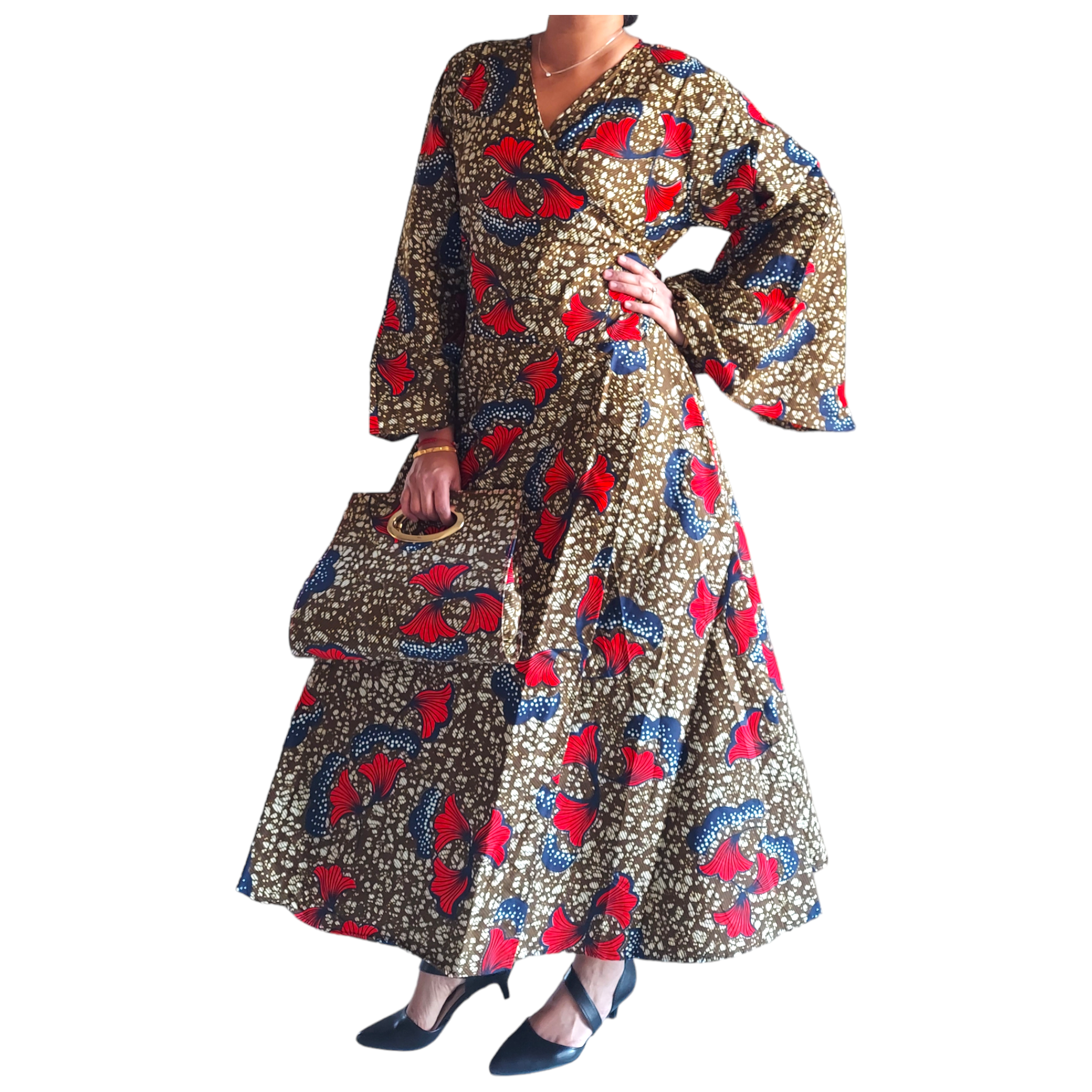 1014 Combo - Long Wrap Dress + Pocketbook Set