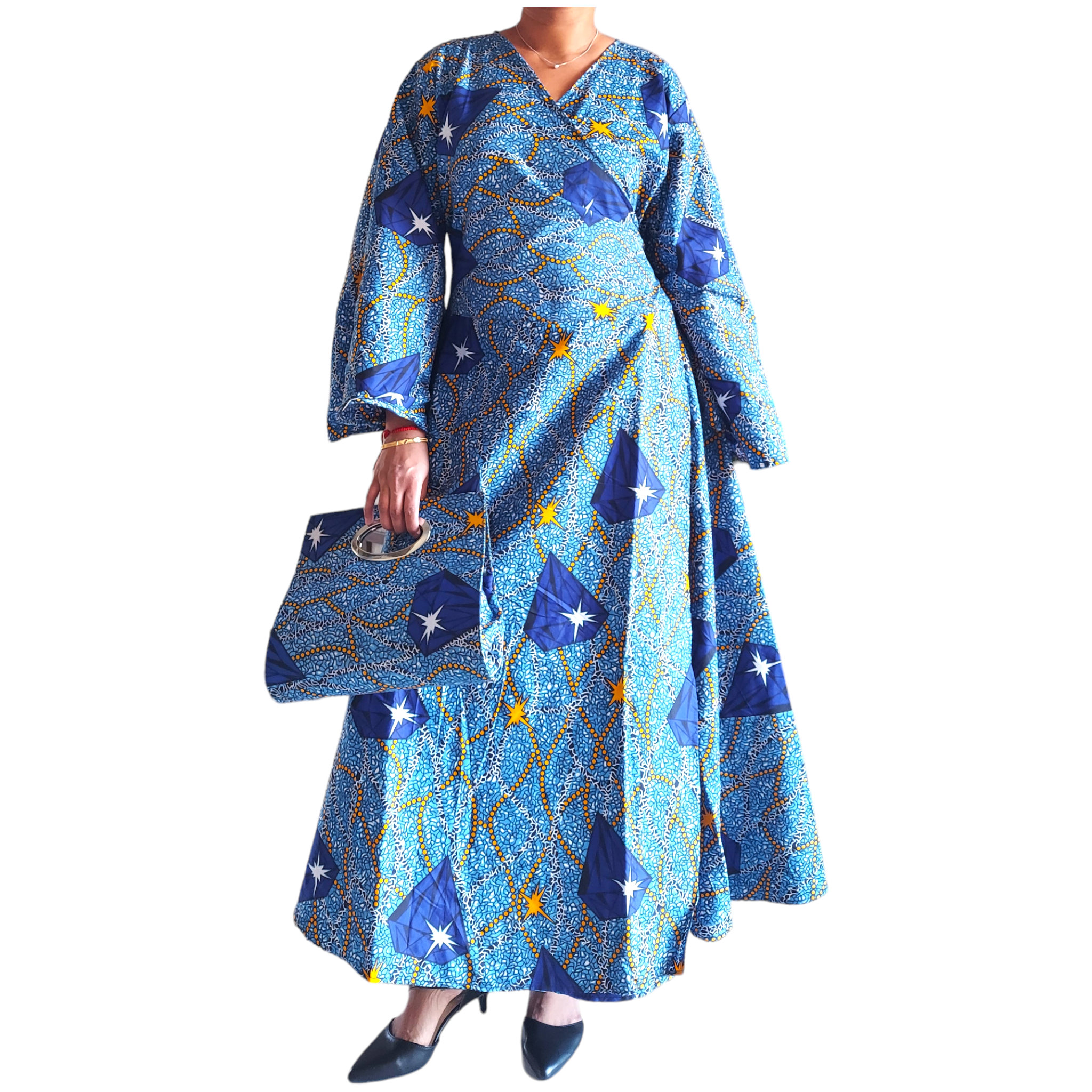 1014 Combo - Long Wrap Dress + Pocketbook Set