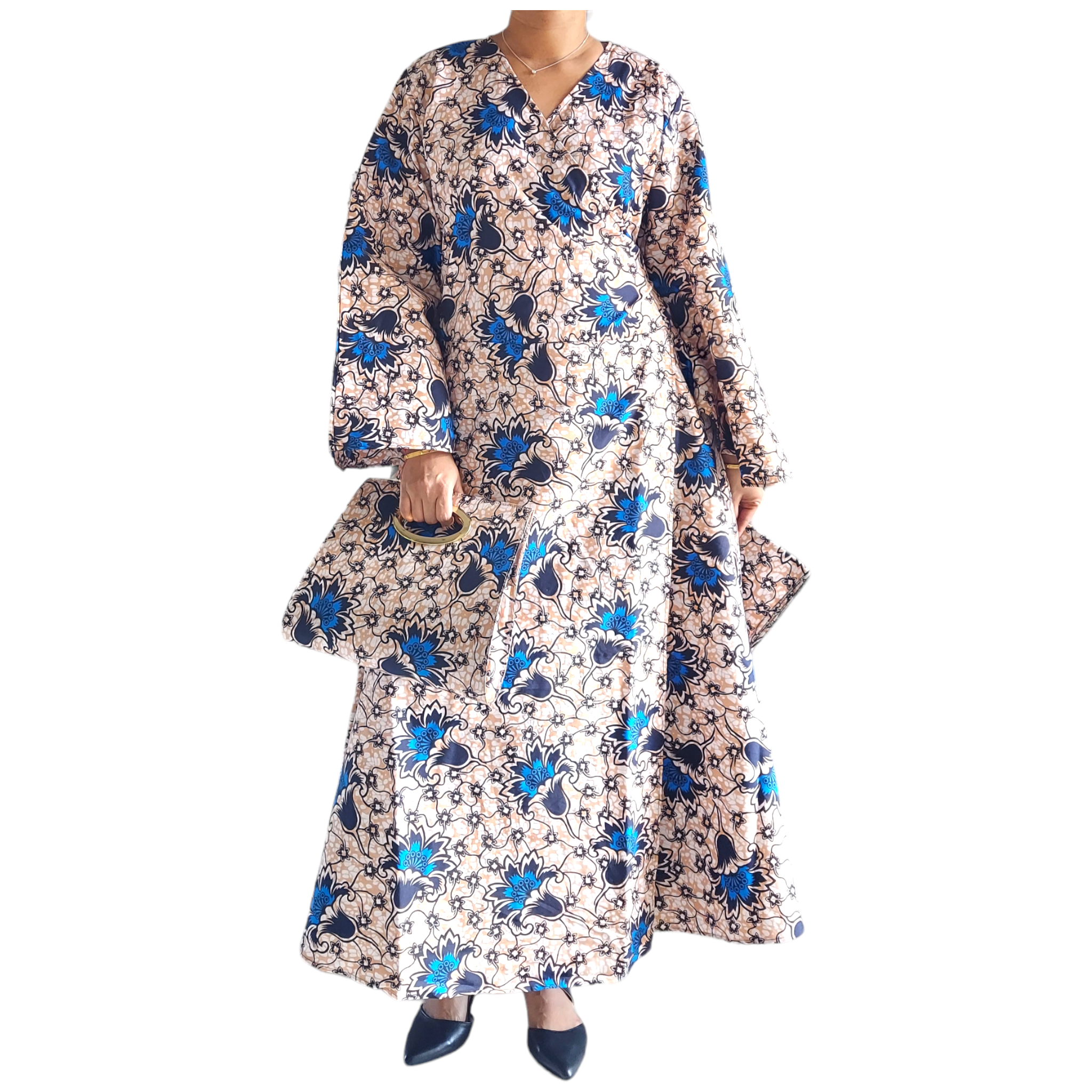 1014 Combo - Long Wrap Dress + Pocketbook Set