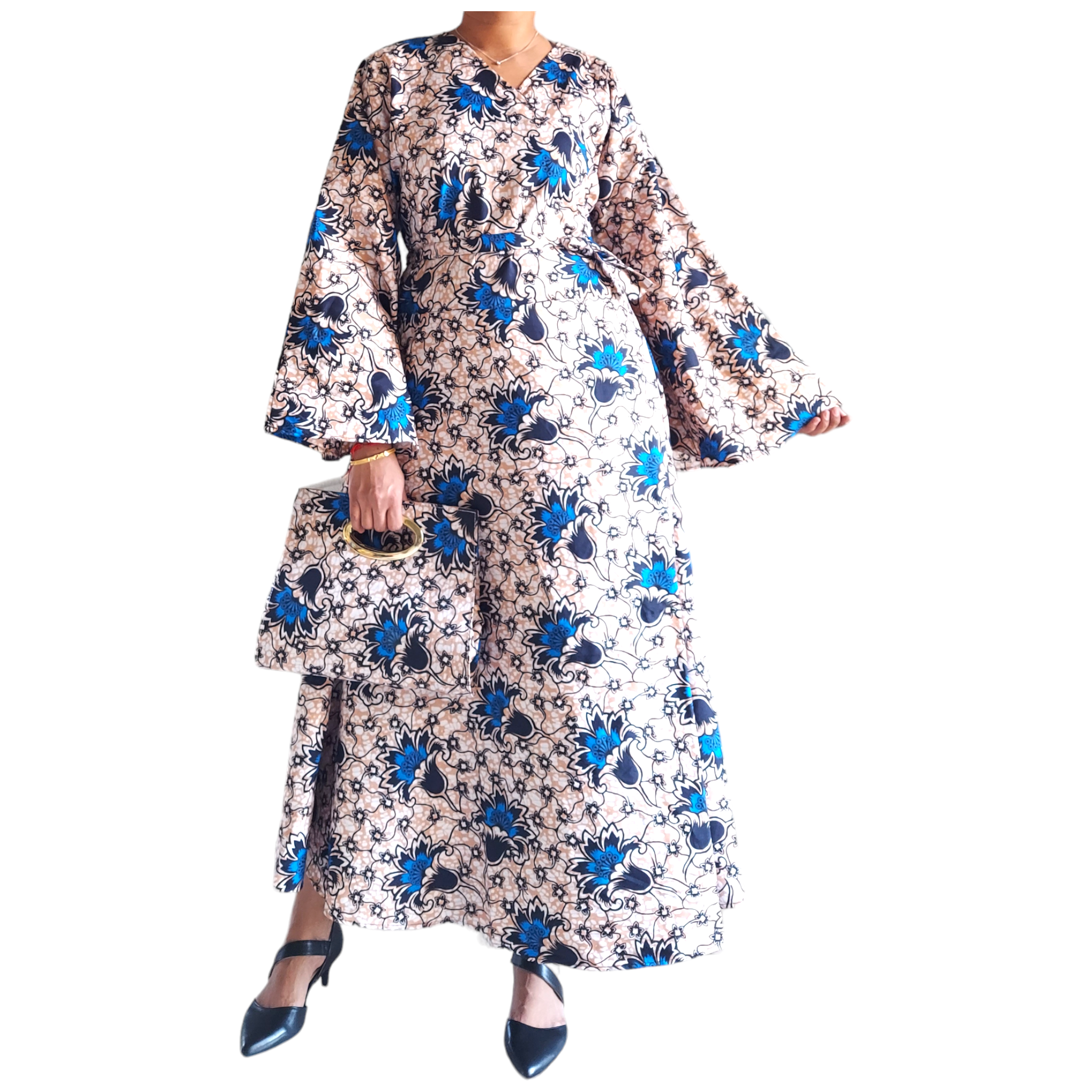 1014 Combo - Long Wrap Dress + Pocketbook Set