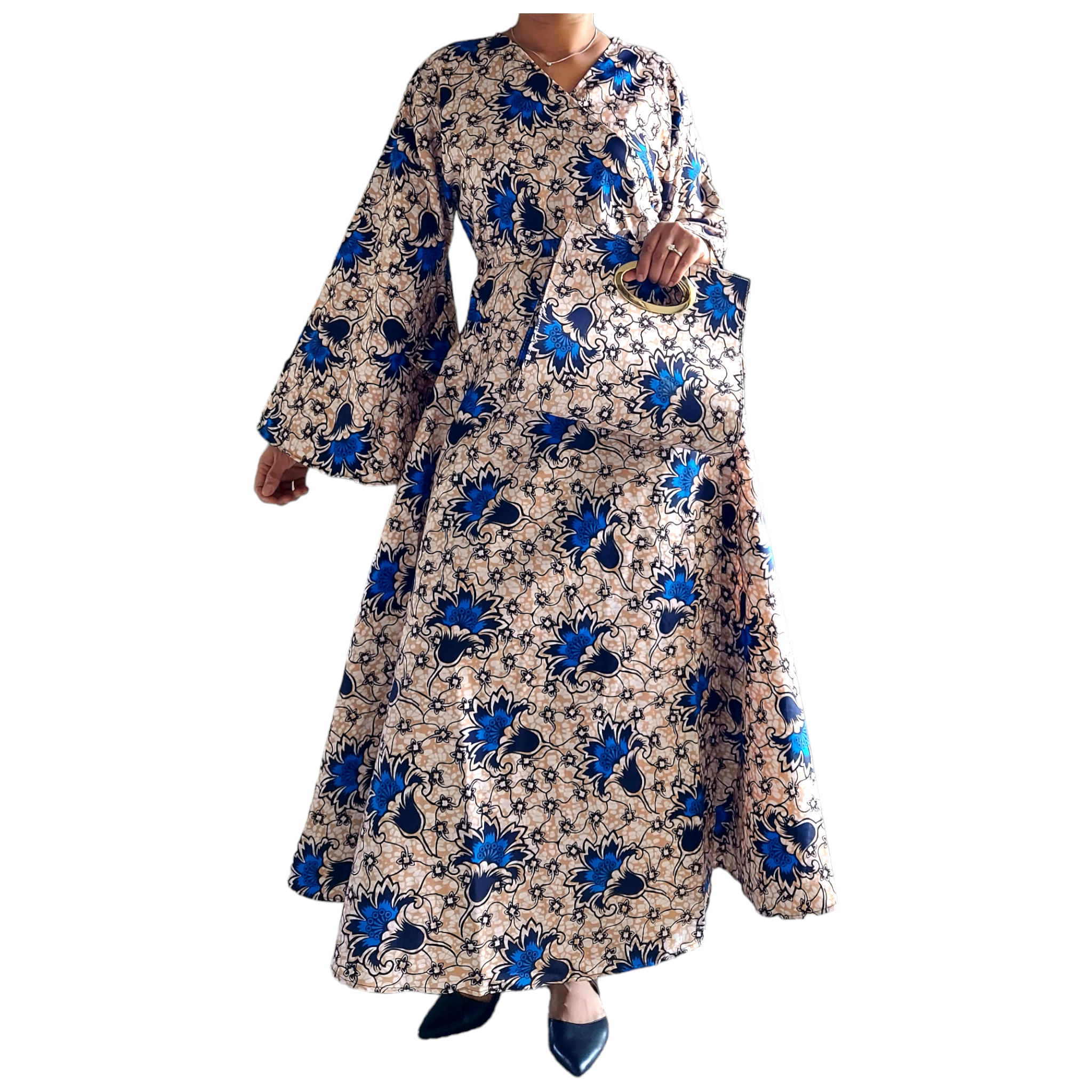 1014 Combo - Long Wrap Dress + Pocketbook Set