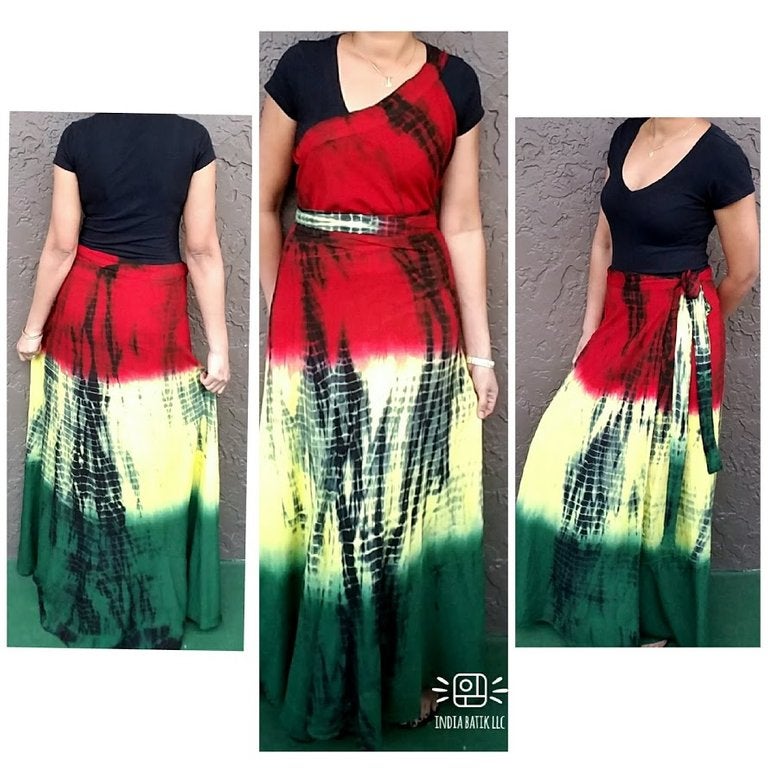 #785-Tie-dye Wrap Skirt- Tie dye/Rasta