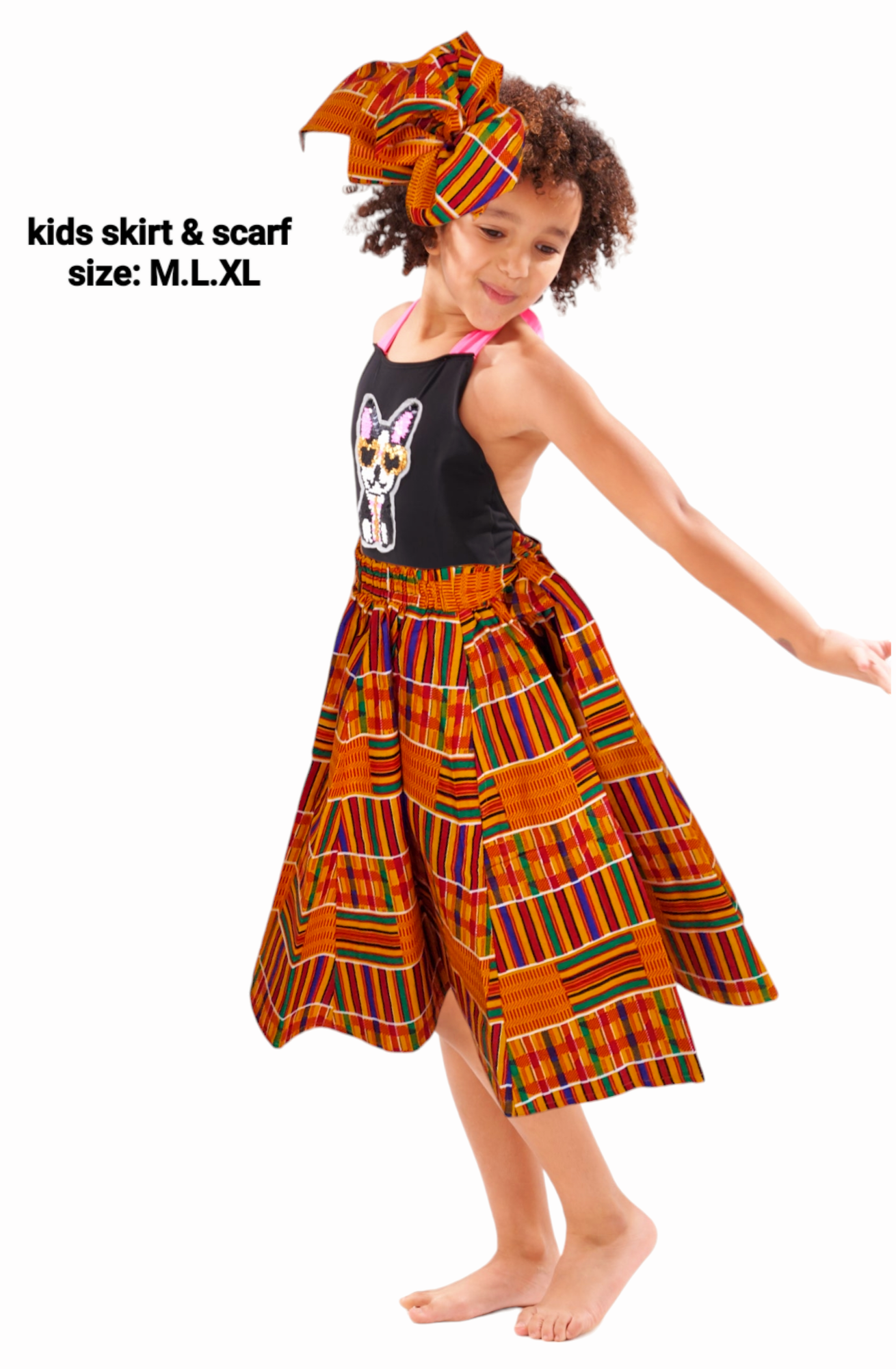 Kids / Girls  Skirt & Scarf Set-Light kente