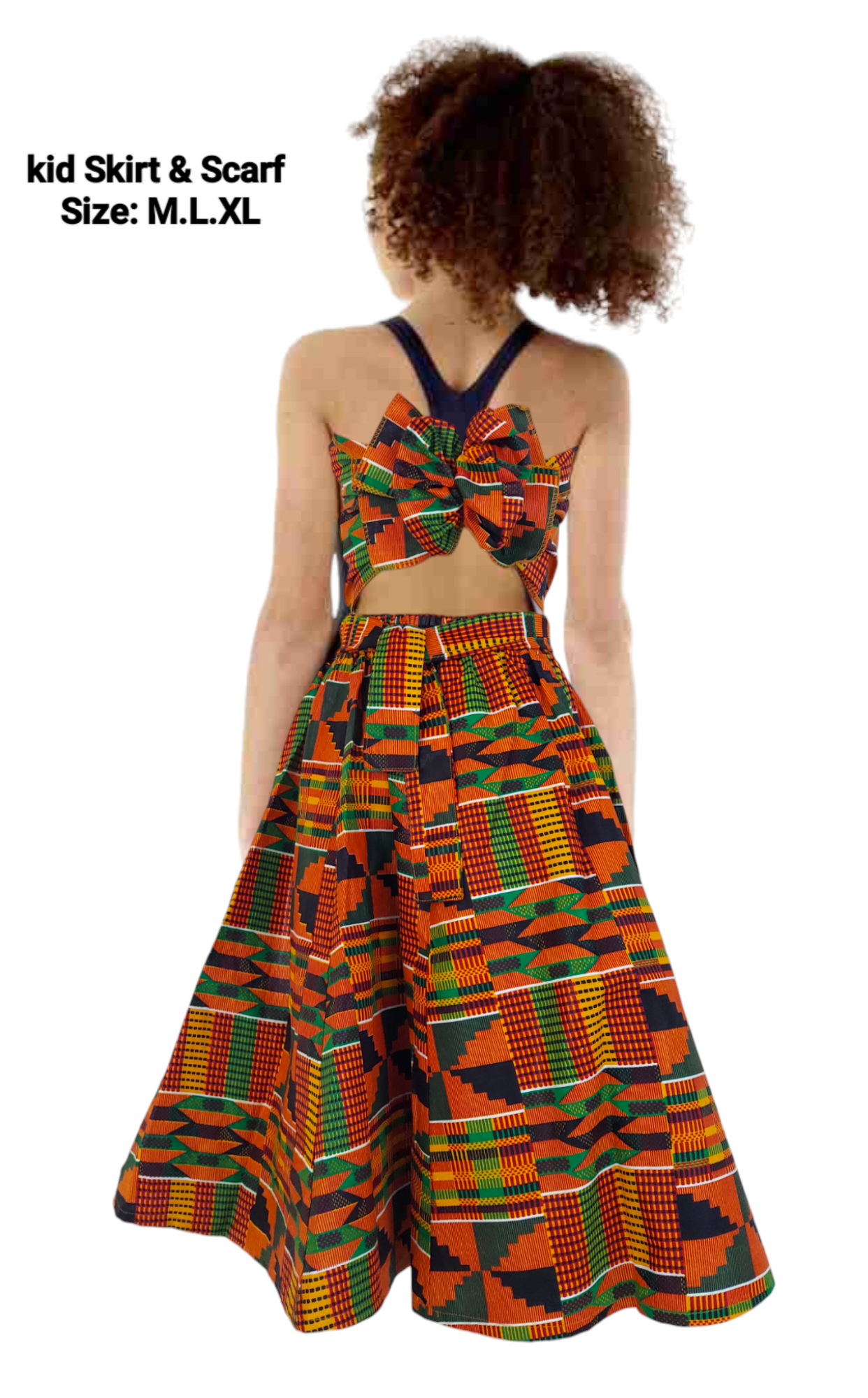 Kids / Girls  Skirt & Scarf Set-Dark kente