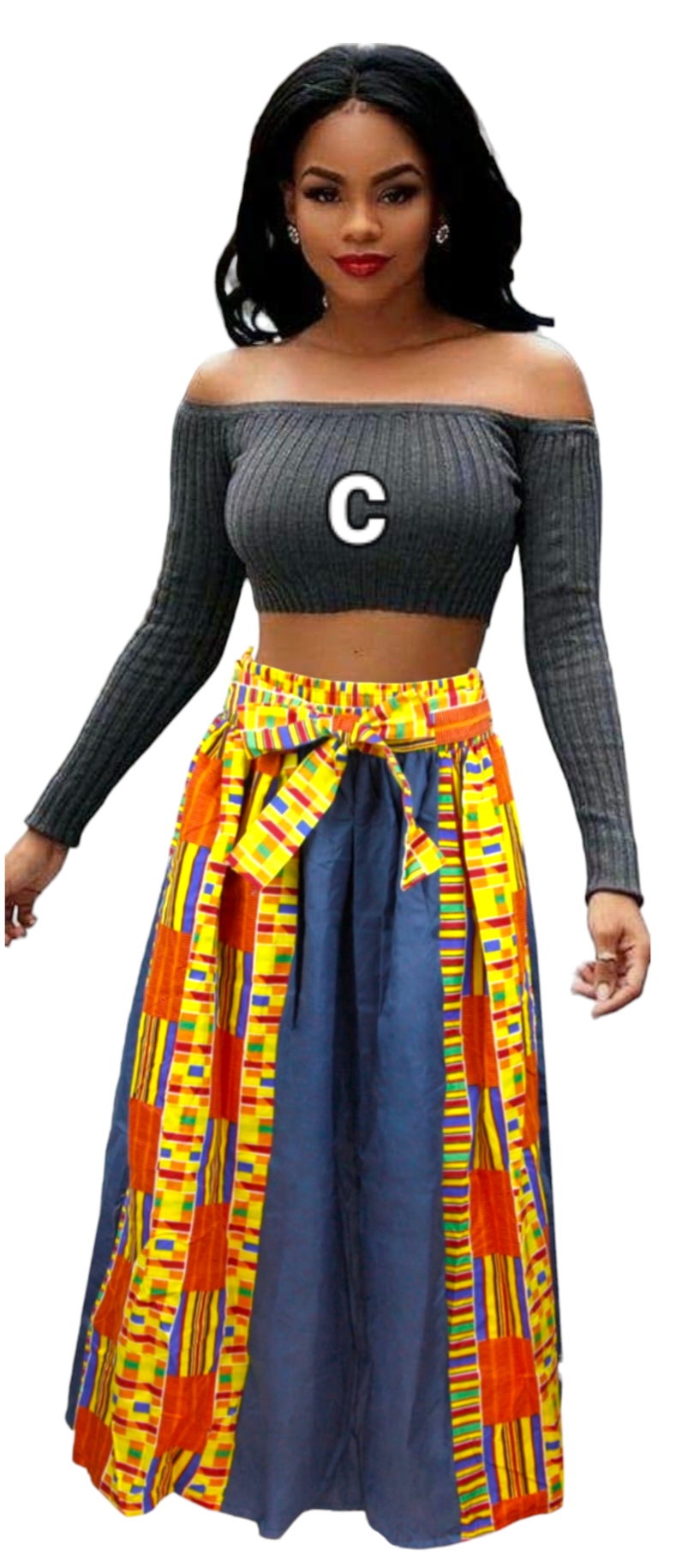 Woman Maxi Skirt Denim/Kente 3006