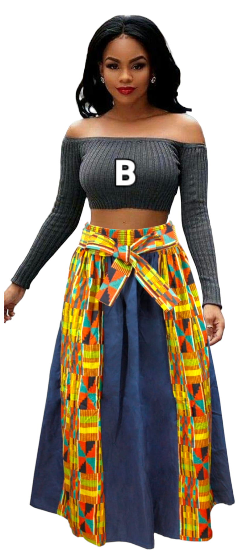 Woman Maxi Skirt Denim/Kente 3006