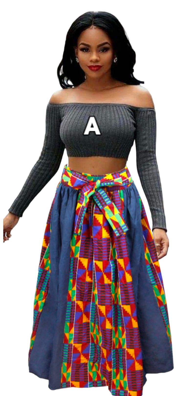 Woman Maxi Skirt Denim/Kente 3006