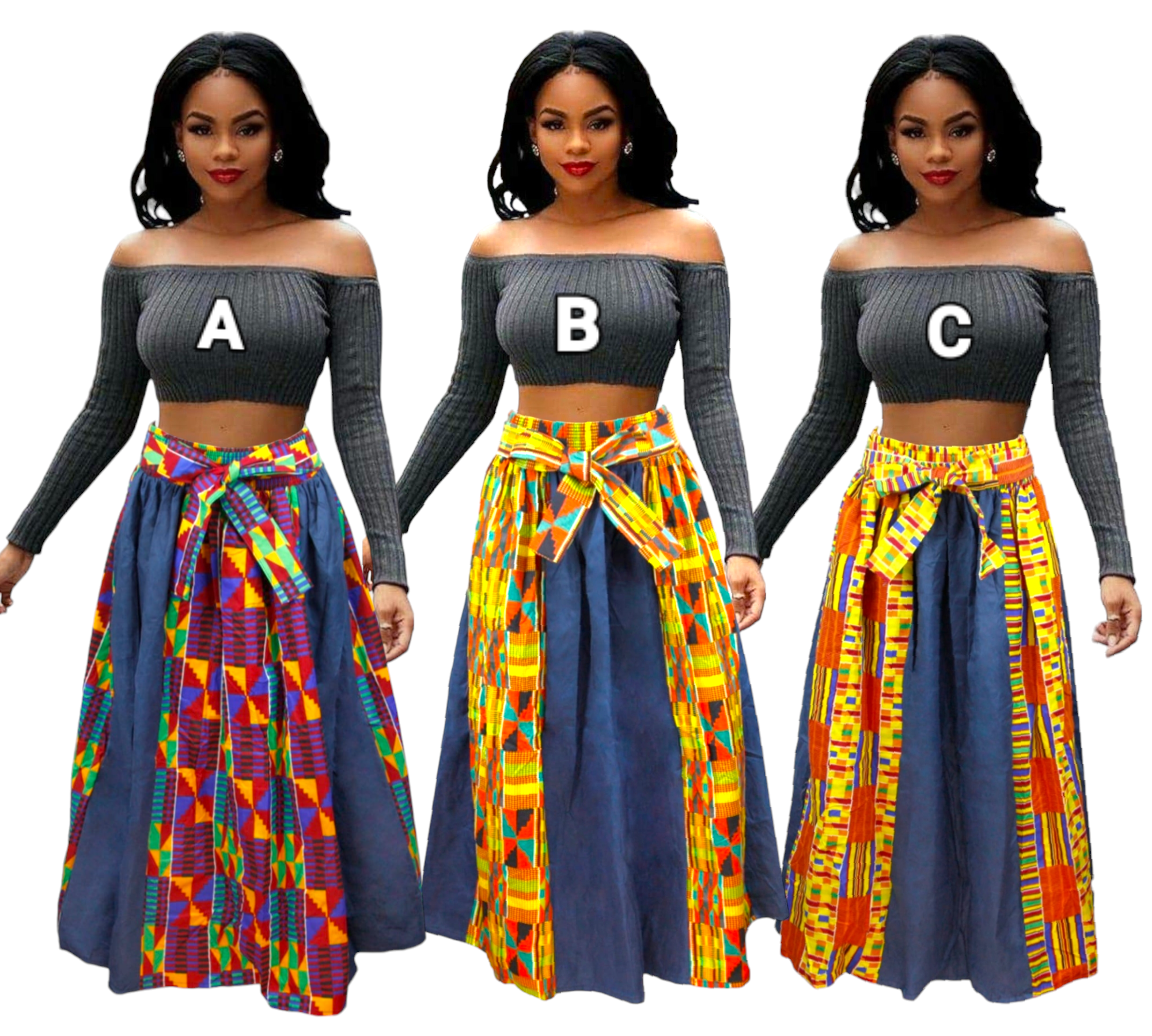 Woman Maxi Skirt Denim/Kente 3006