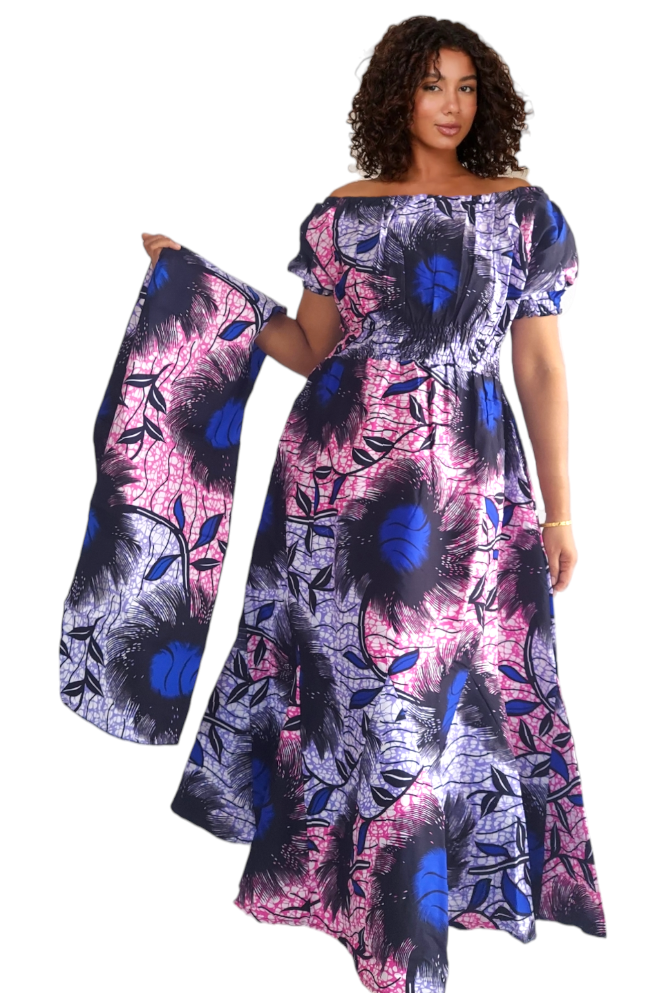 1104 Maxi Dress /short puff sleeve