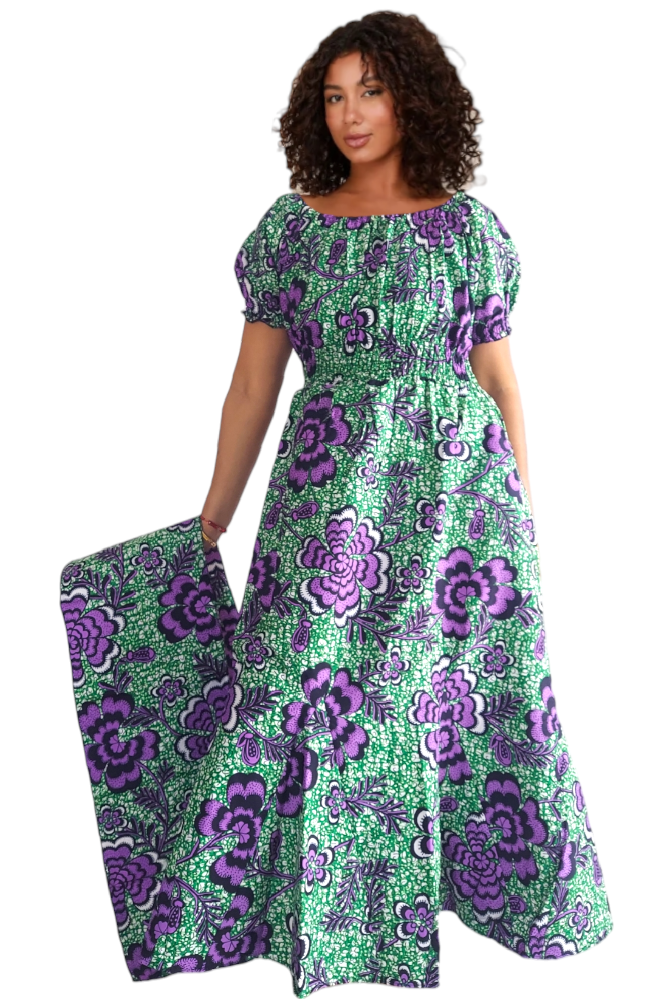 1104 Maxi Dress /short puff sleeve