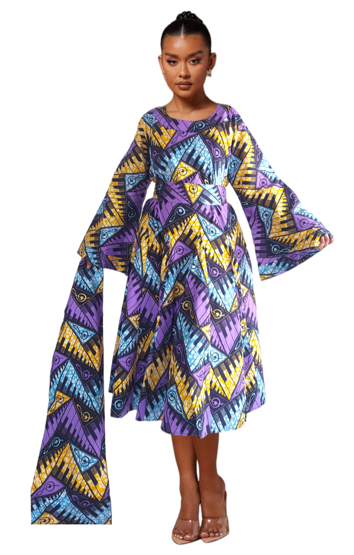 1025- Panel Dress / Long Bell Sleeve