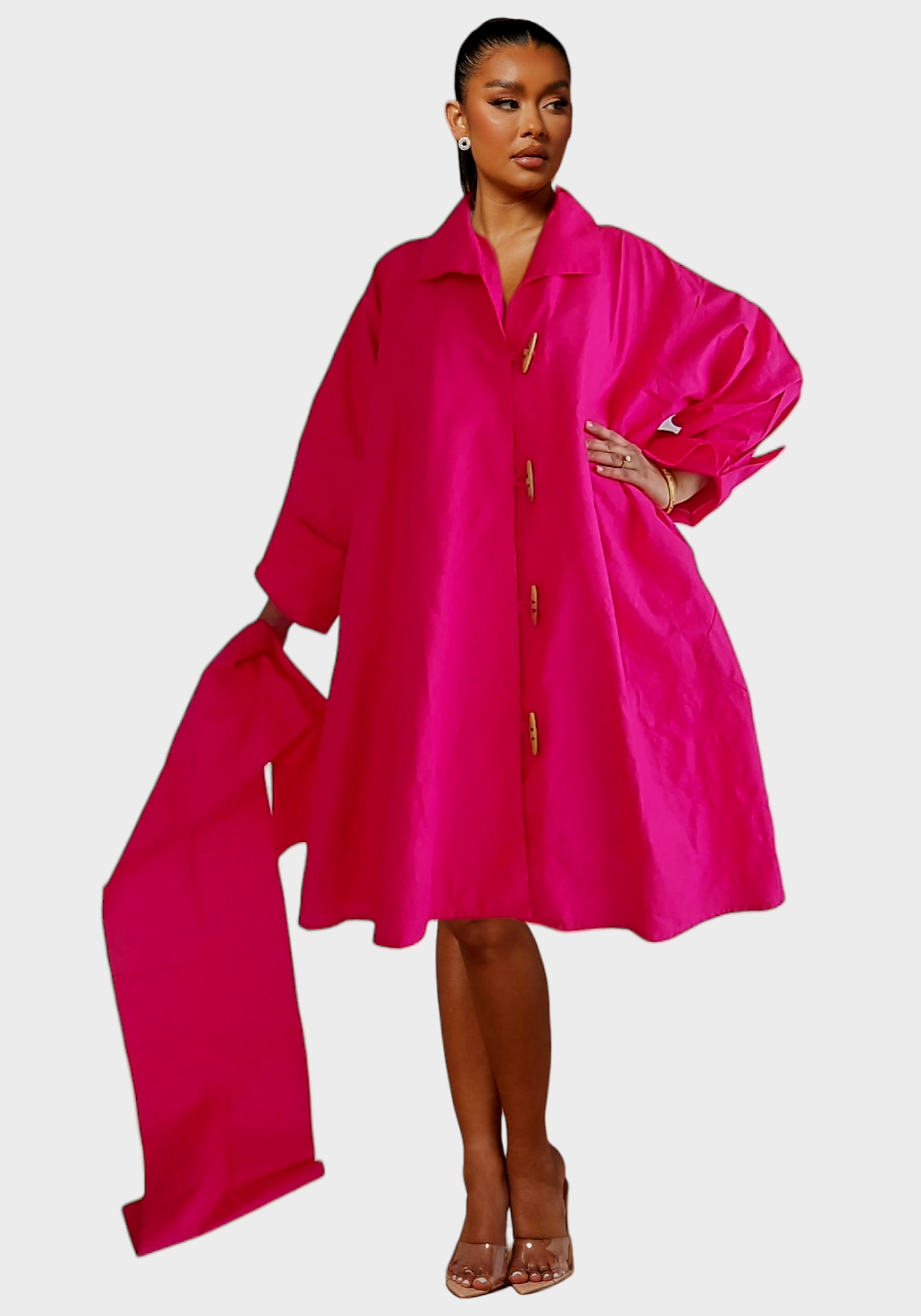 243 - Women  Mid Length Coat Dress / Blouse - Fuchsia