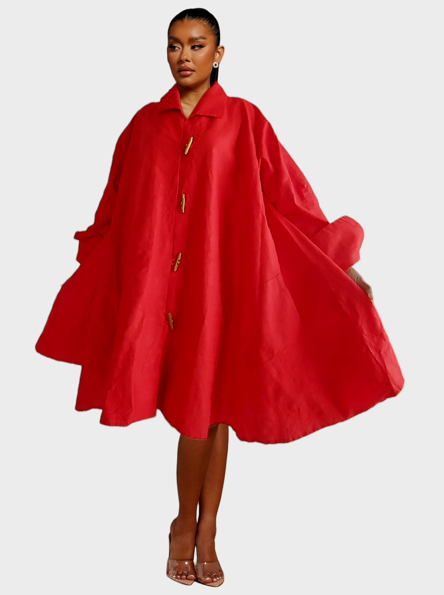 243 - Women  Mid Length Coat Dress / Blouse - Red