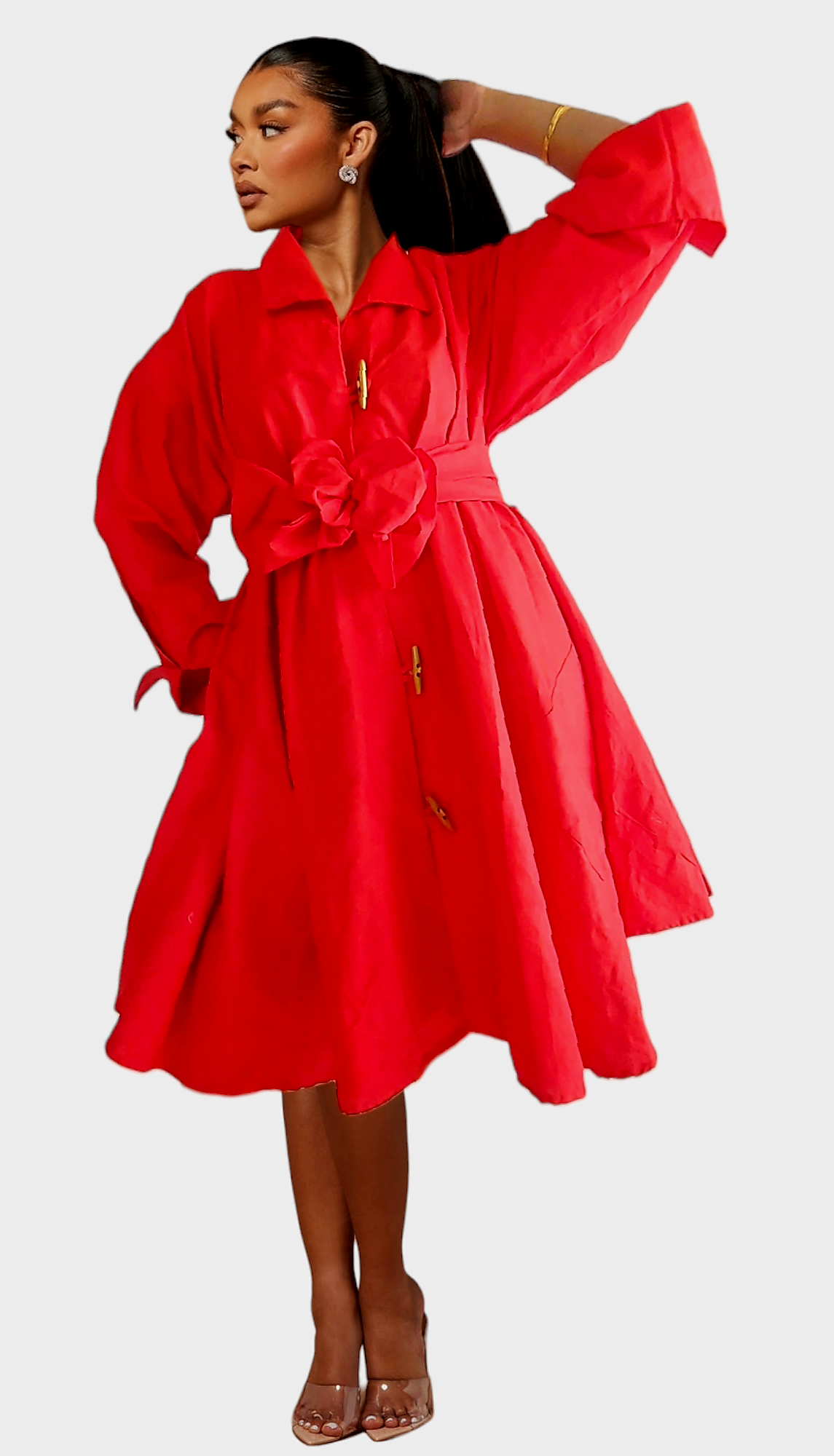 243 - Women  Mid Length Coat Dress / Blouse - Red