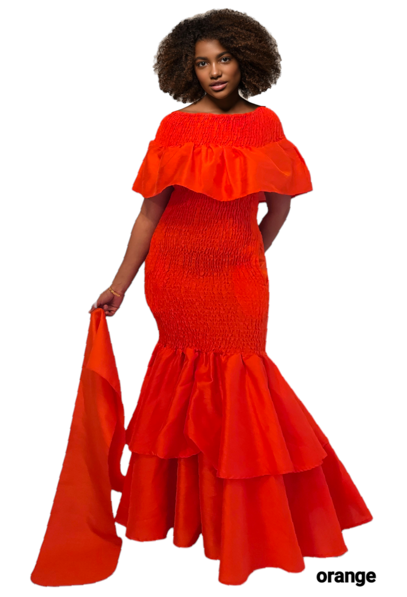 Faux Silk Smock Mermaid Dress - Orange