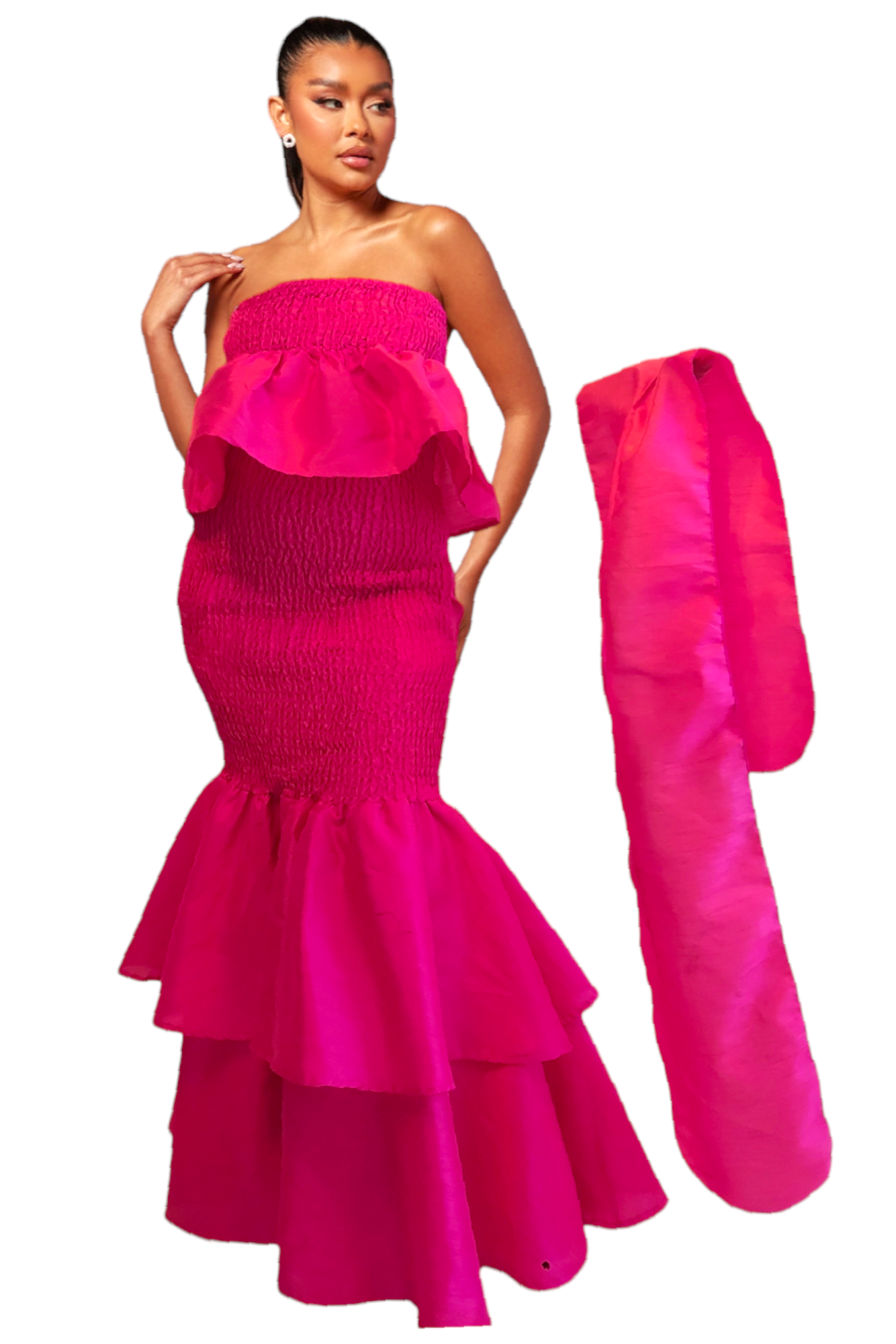 Faux Silk Smock Mermaid Dress - Fuchsia