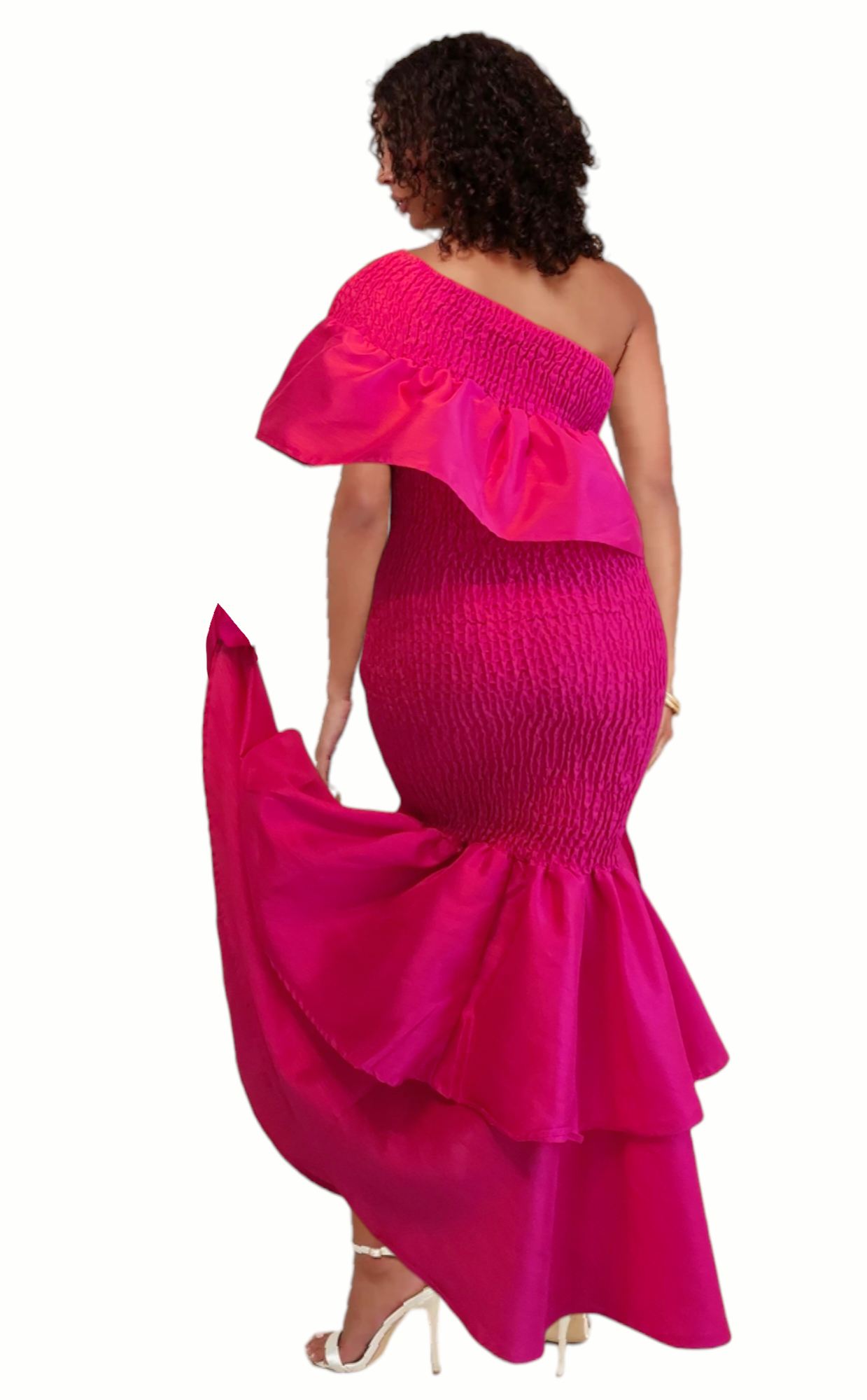 Faux Silk Smock Mermaid Dress - Fuchsia