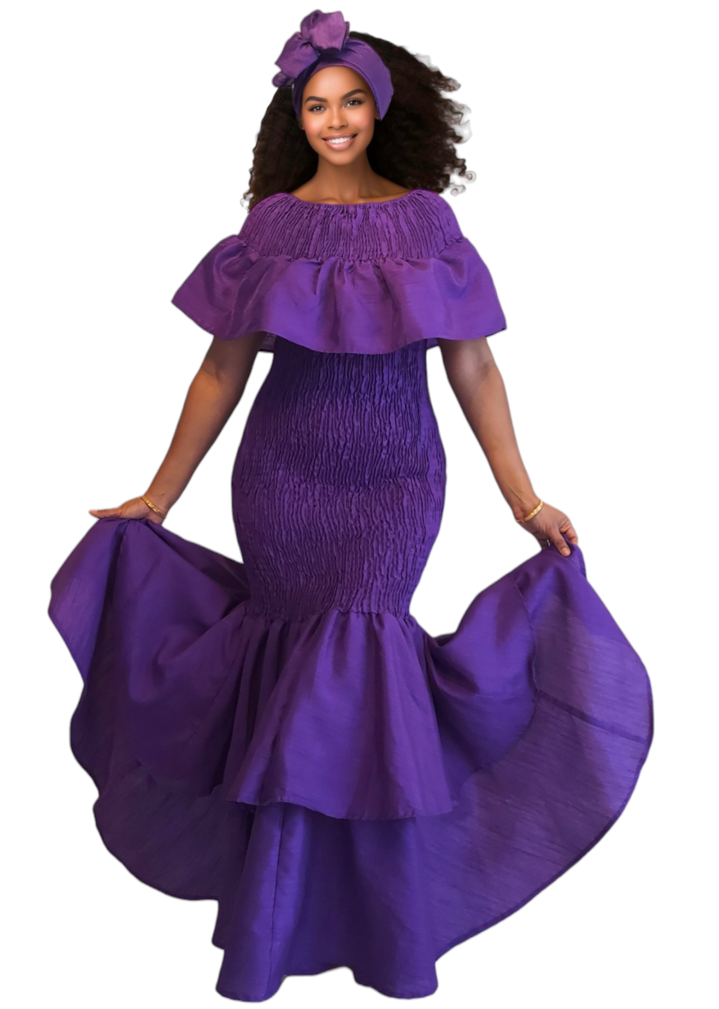 2289 Faux Silk Smock Mermaid Dress - Purple