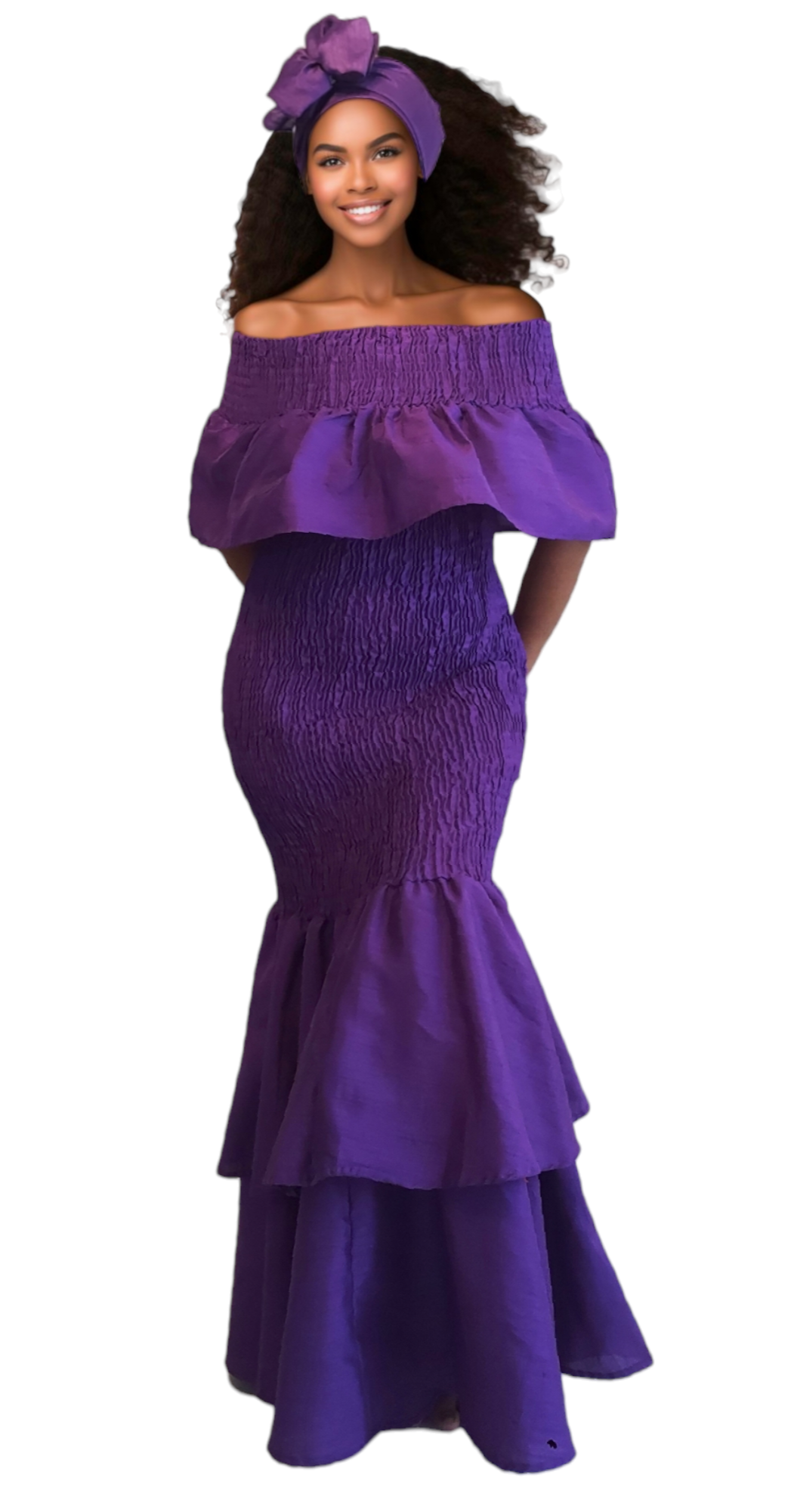 2289 Faux Silk Smock Mermaid Dress - Purple