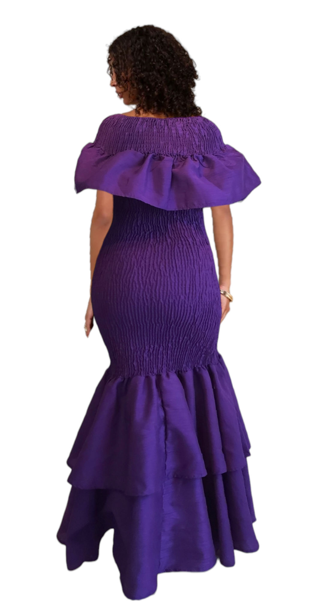 2289 Faux Silk Smock Mermaid Dress - Purple