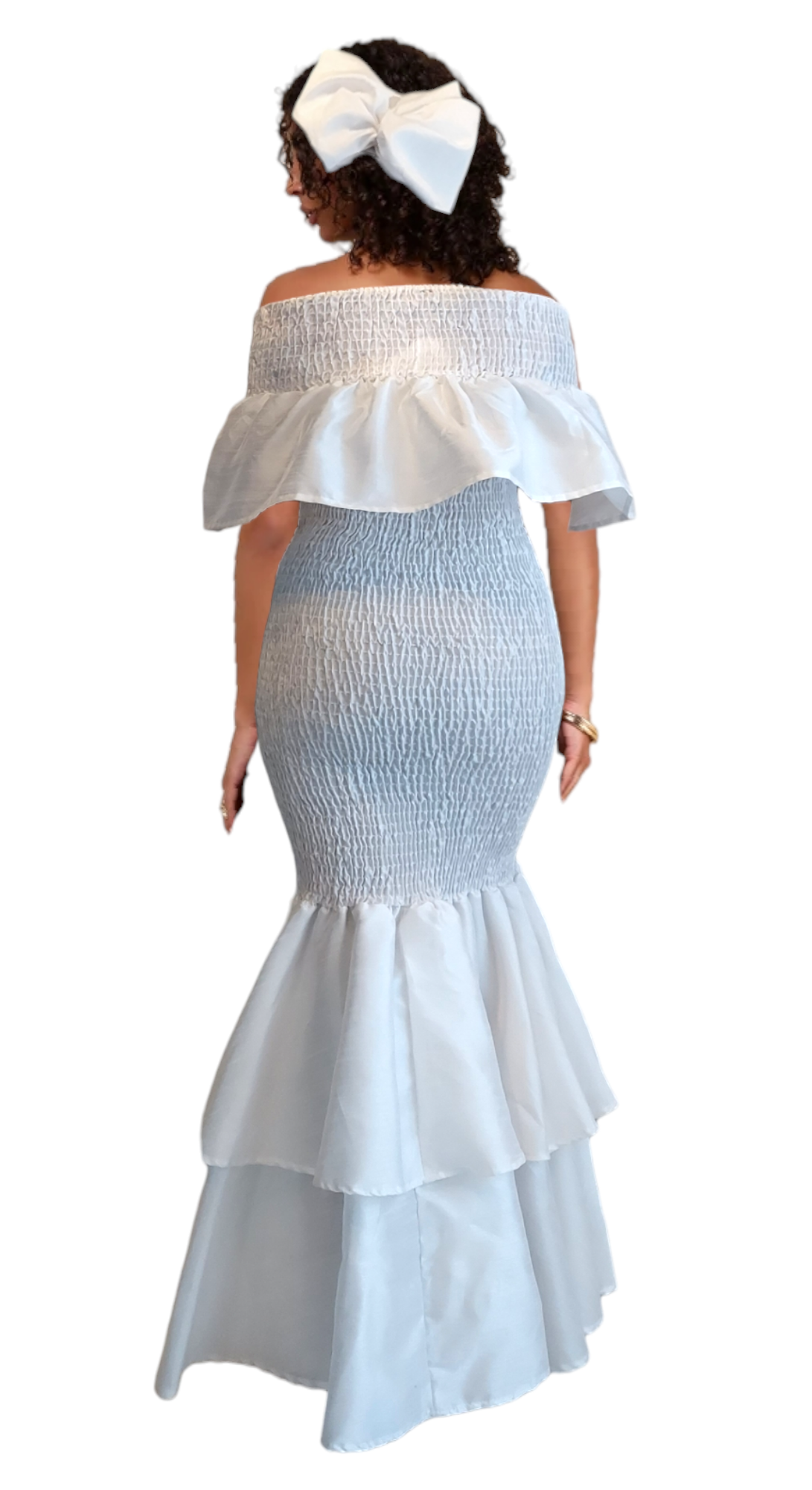 Faux Silk Smock Mermaid Dress - White