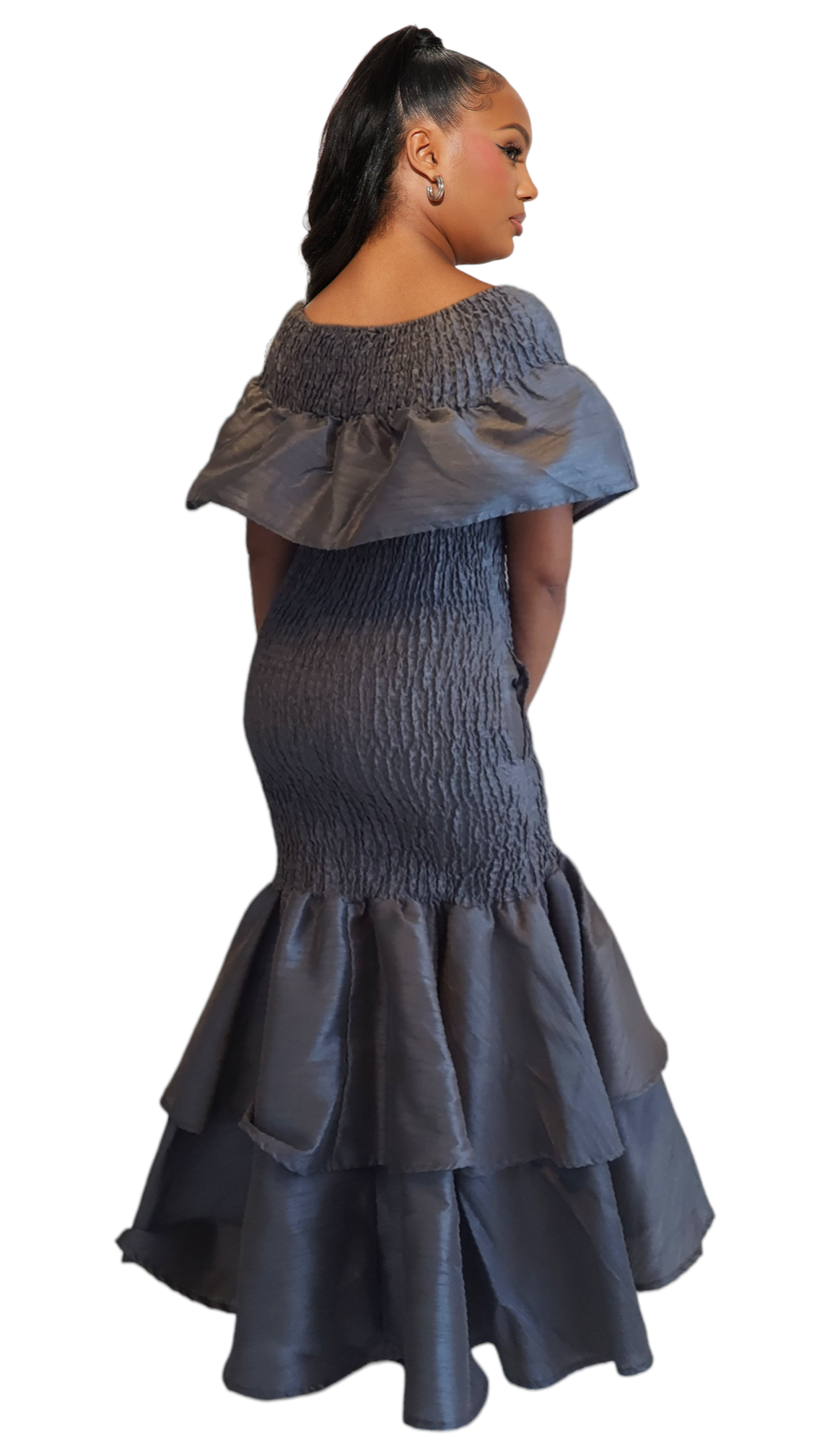 2289 Faux Silk Smock Mermaid Dress - Grey