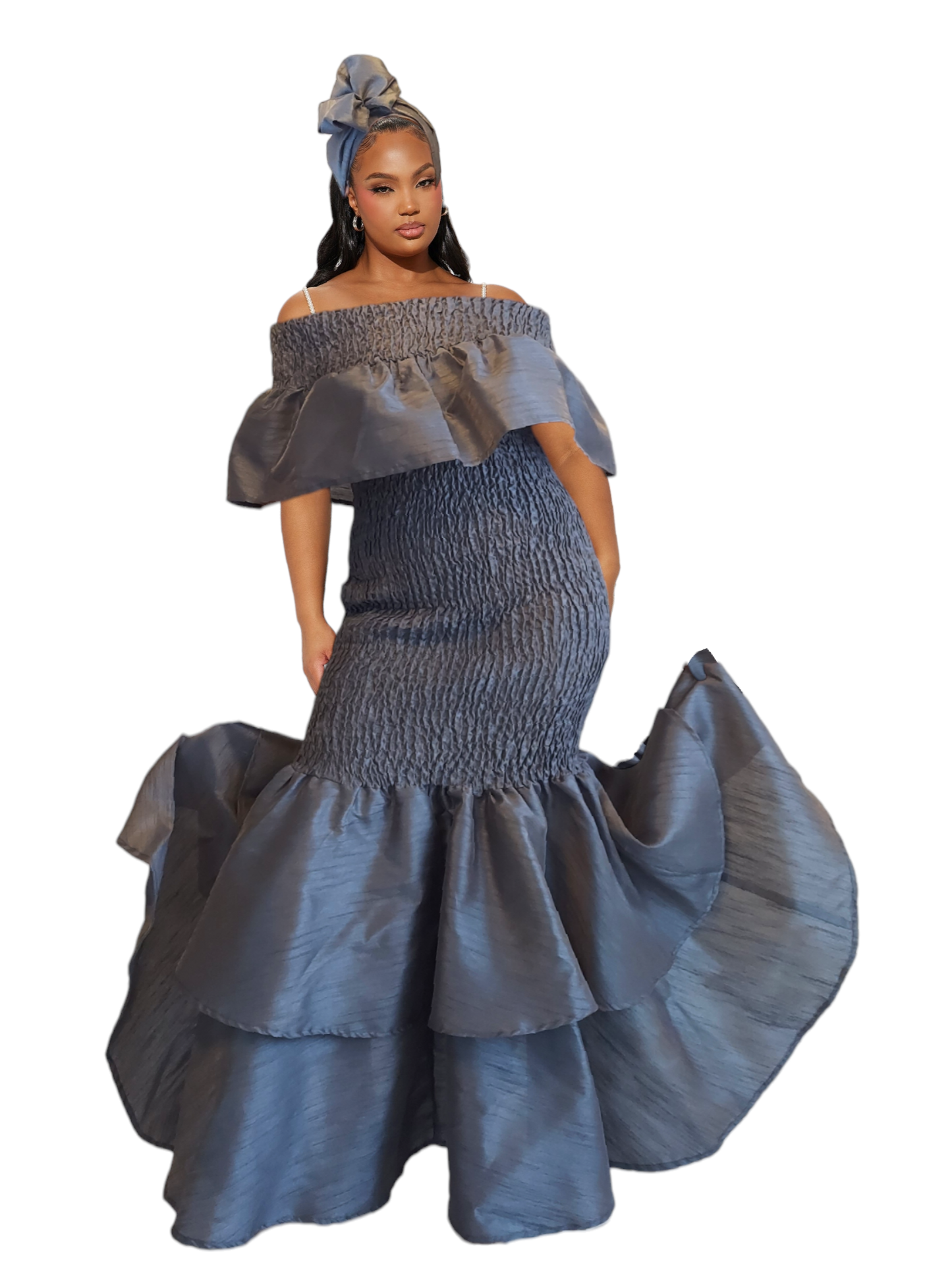 2289 Faux Silk Smock Mermaid Dress - Grey