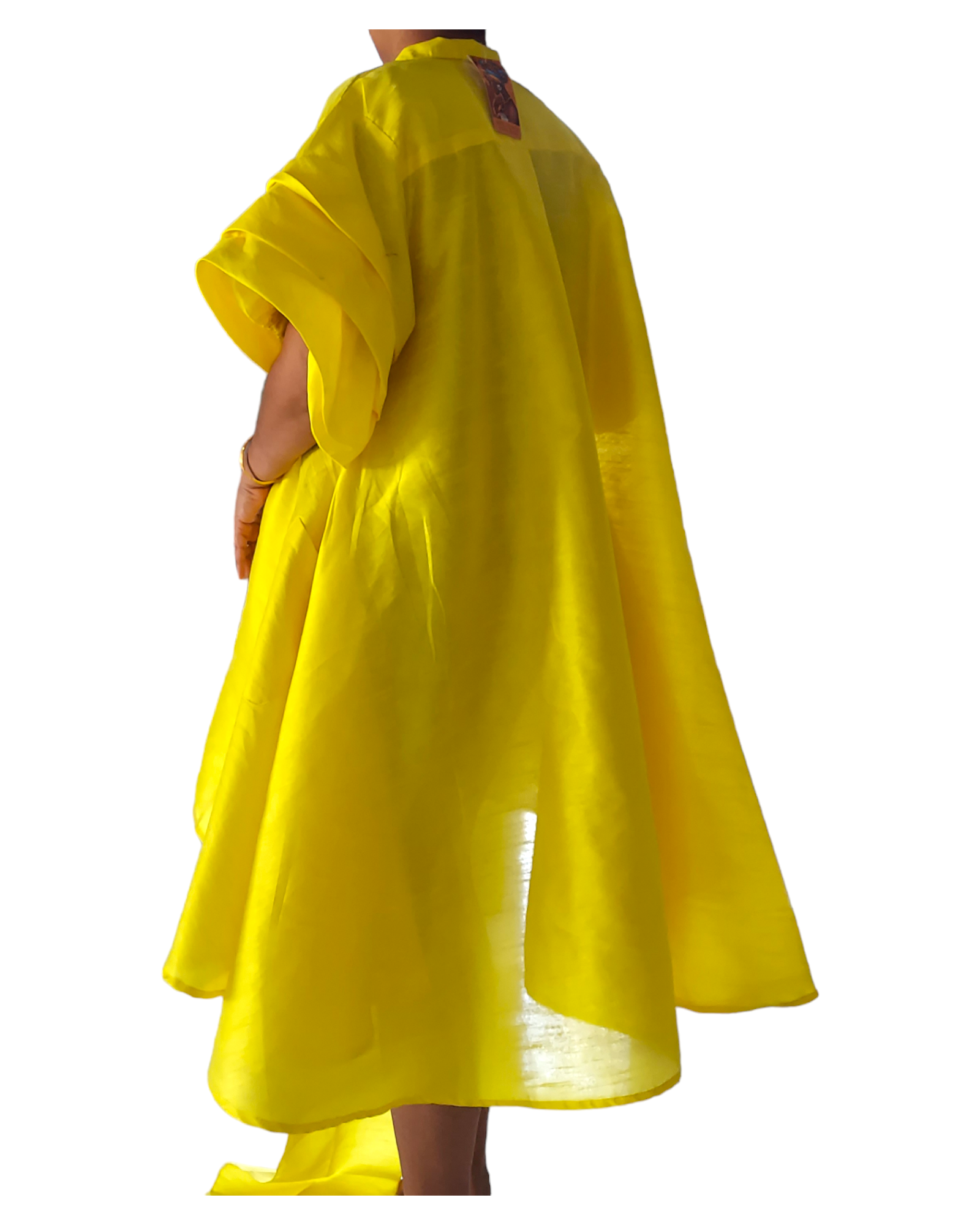 Swing Dress/ Faux Silk/ Ruffle Sleeve - Yellow 25013