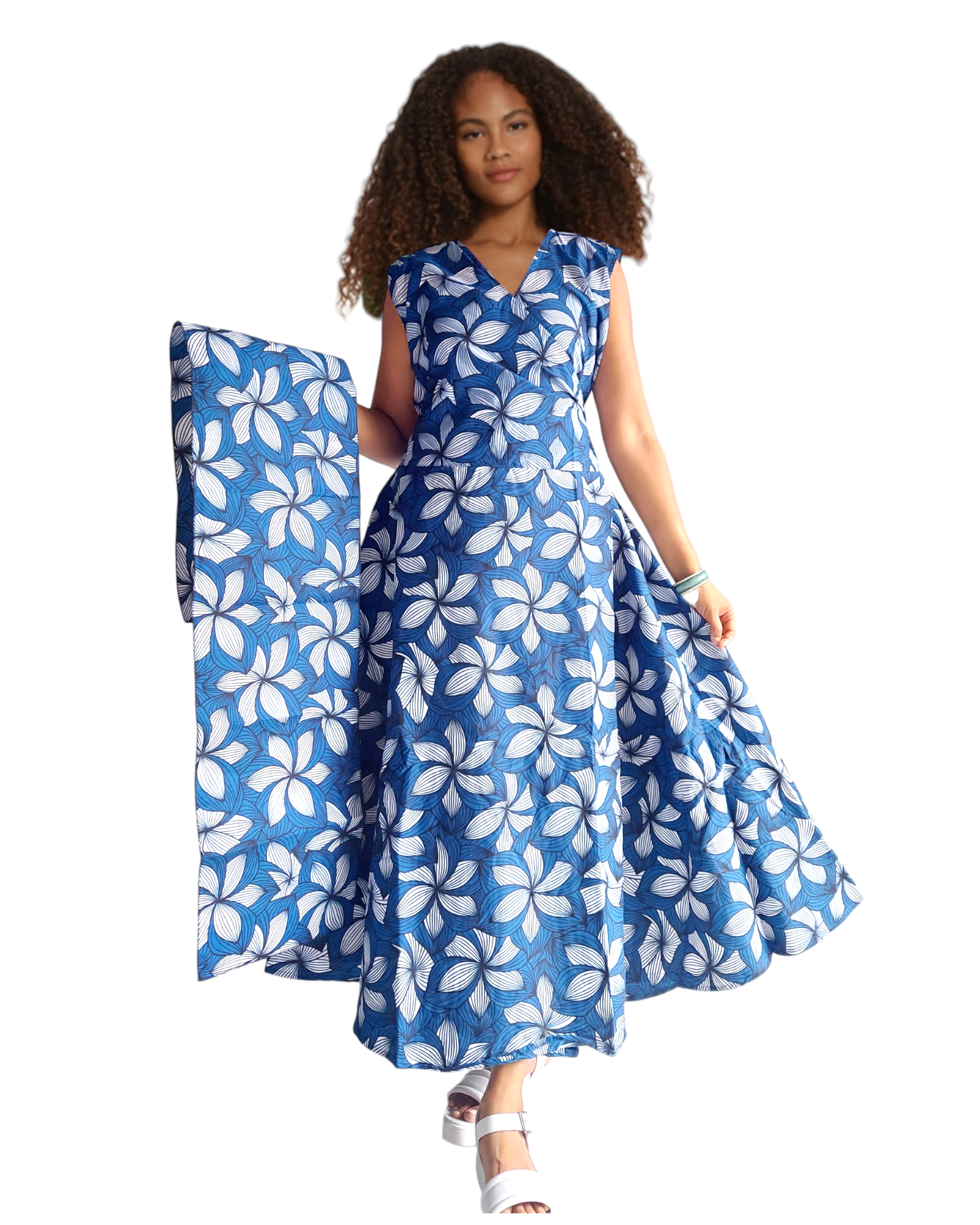 1045- Women Long Printed  Sleeveless Wrap Dress