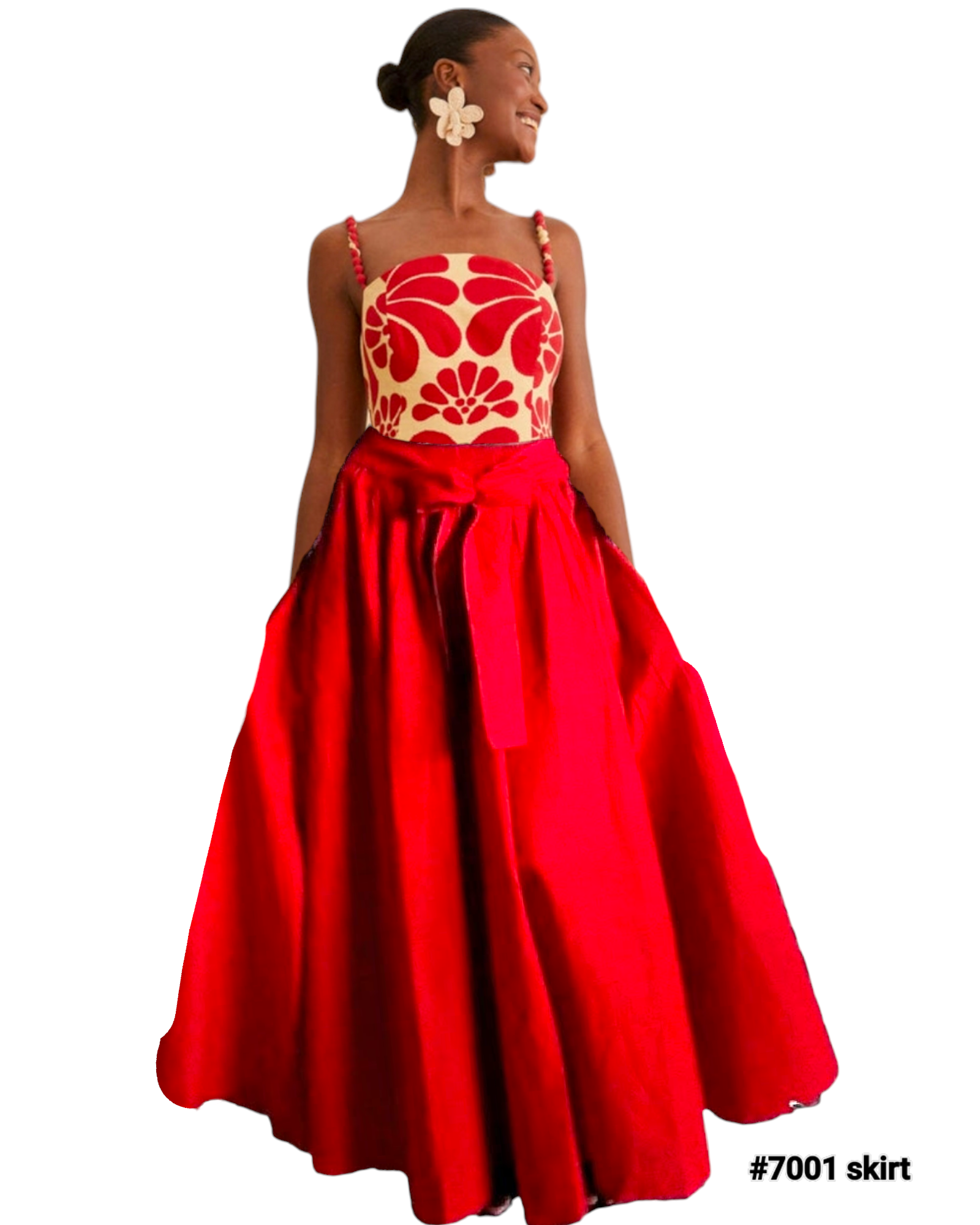 7001- Solid Long Maxi Skirt-Red
