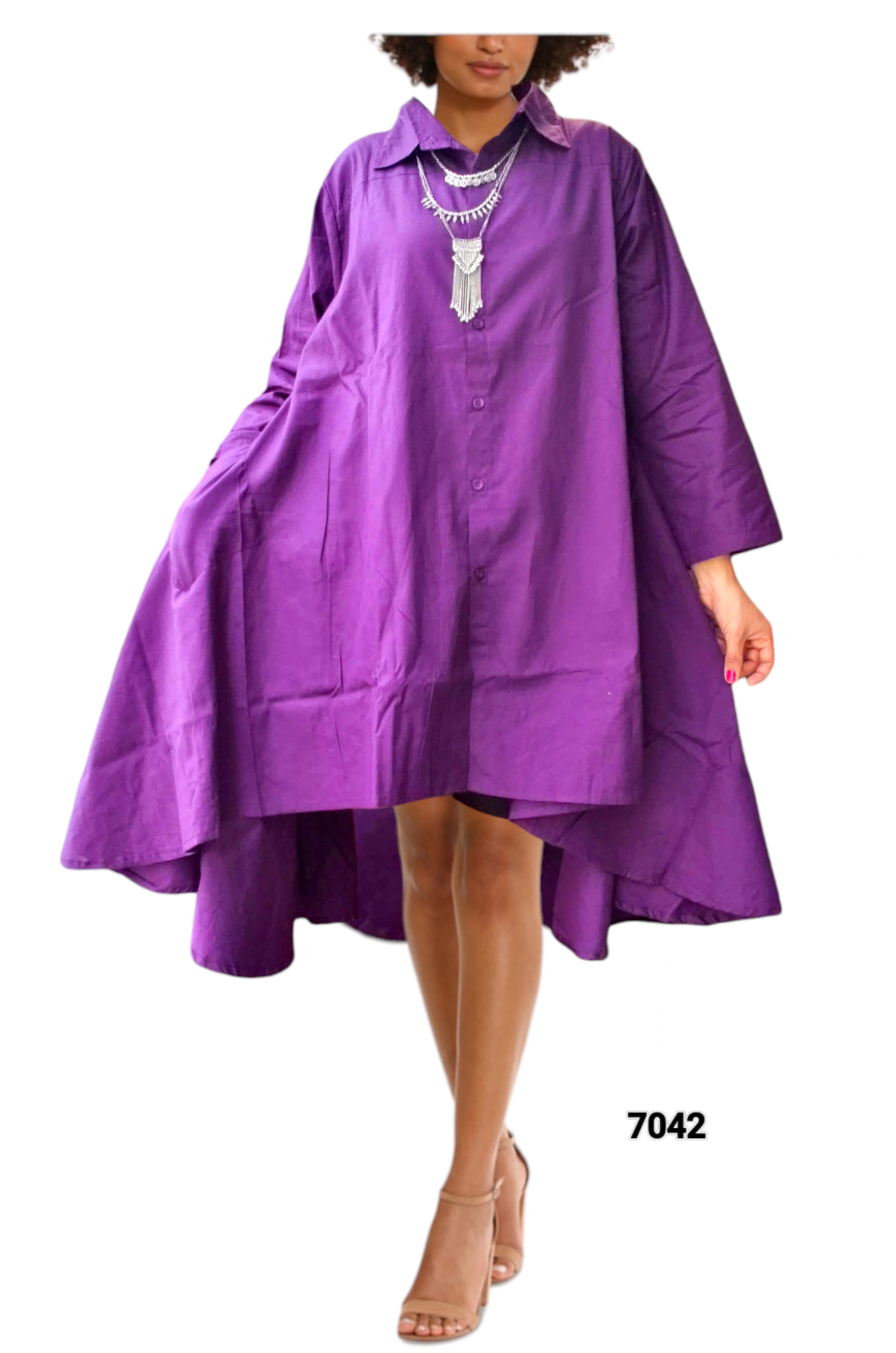 7042 Cotton Swing Dress-Purple