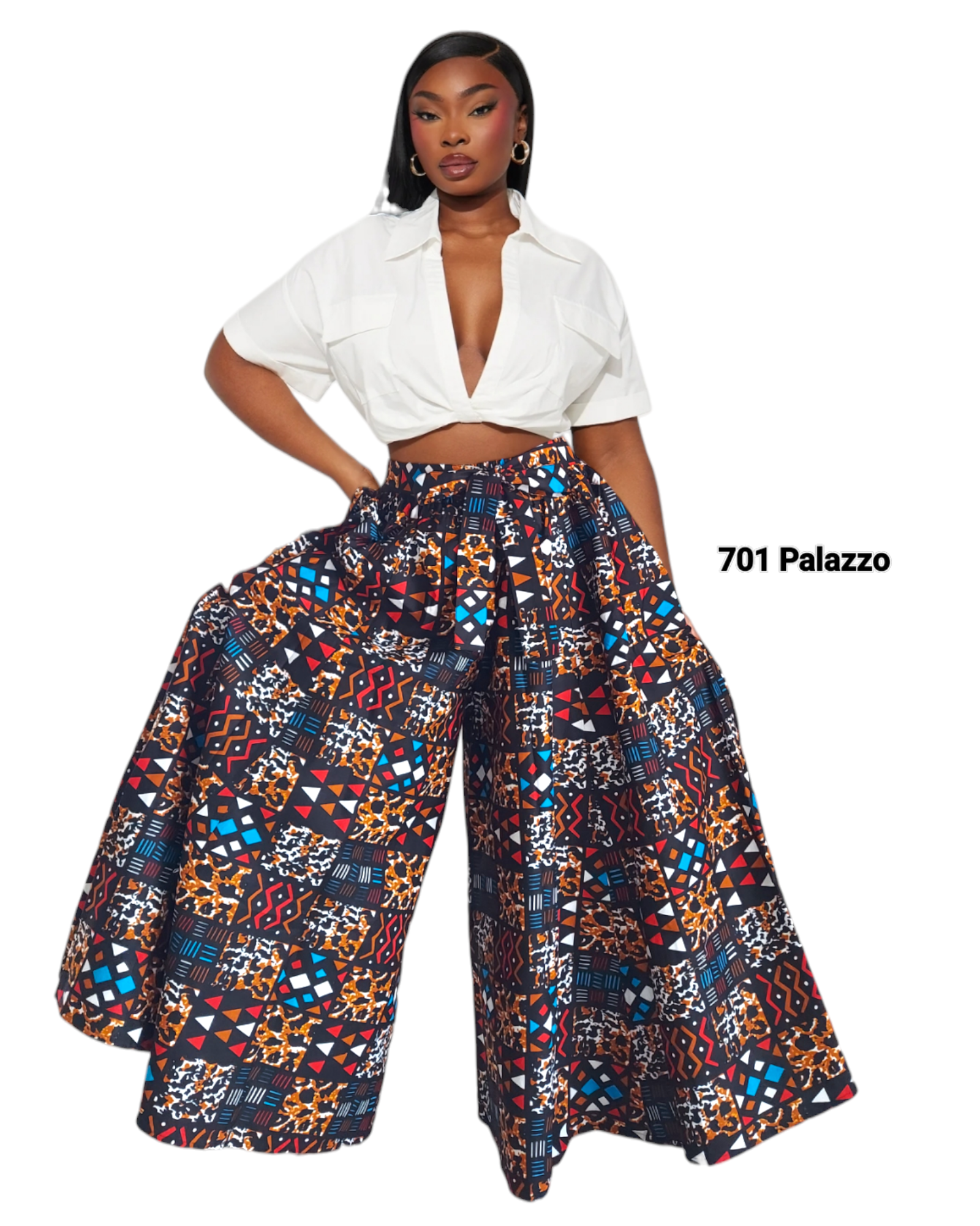 Palazzo Pant & Wrap Blouse Set - Brown Multi