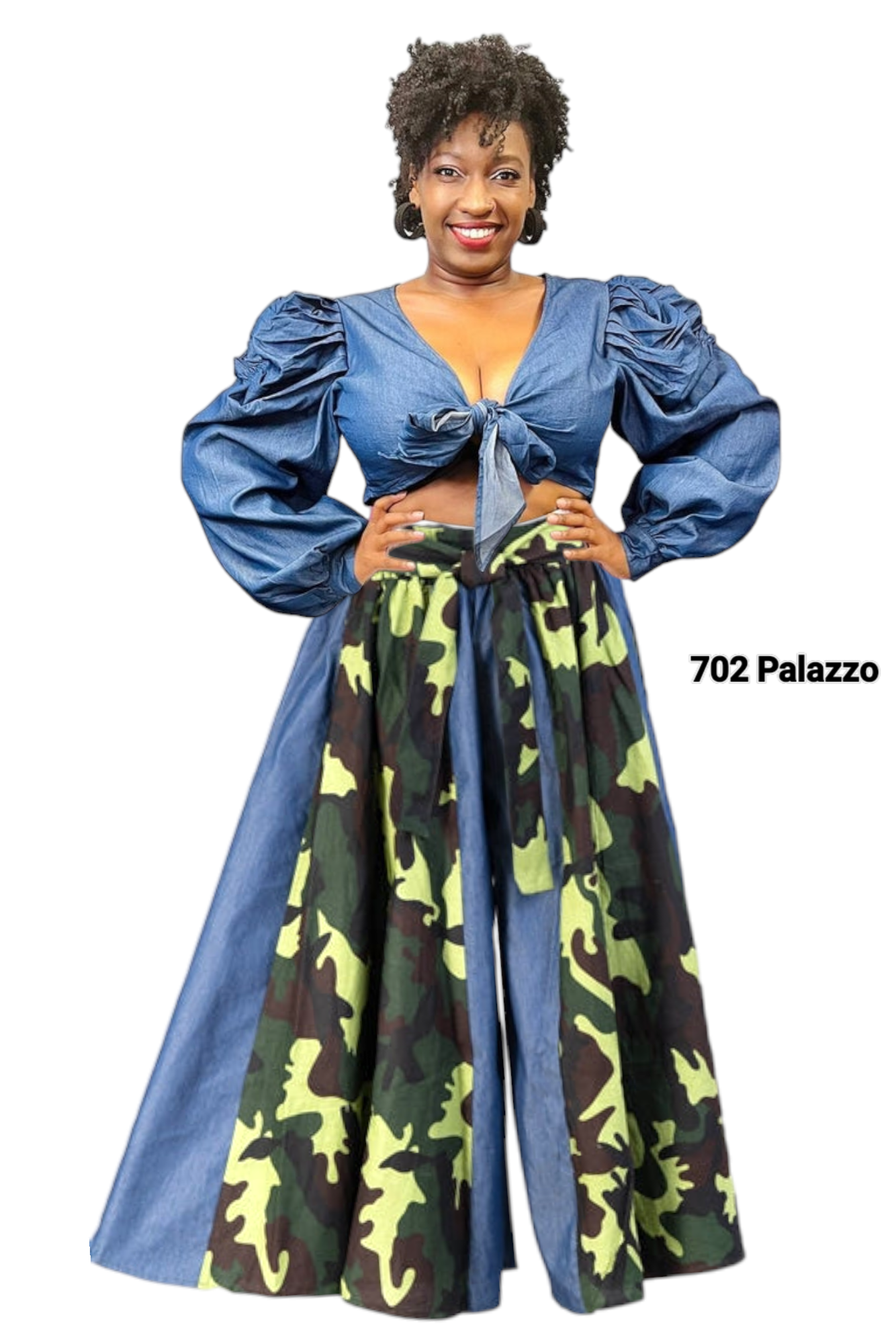 702- Women Palazzo Pant - Denim/Camouflage