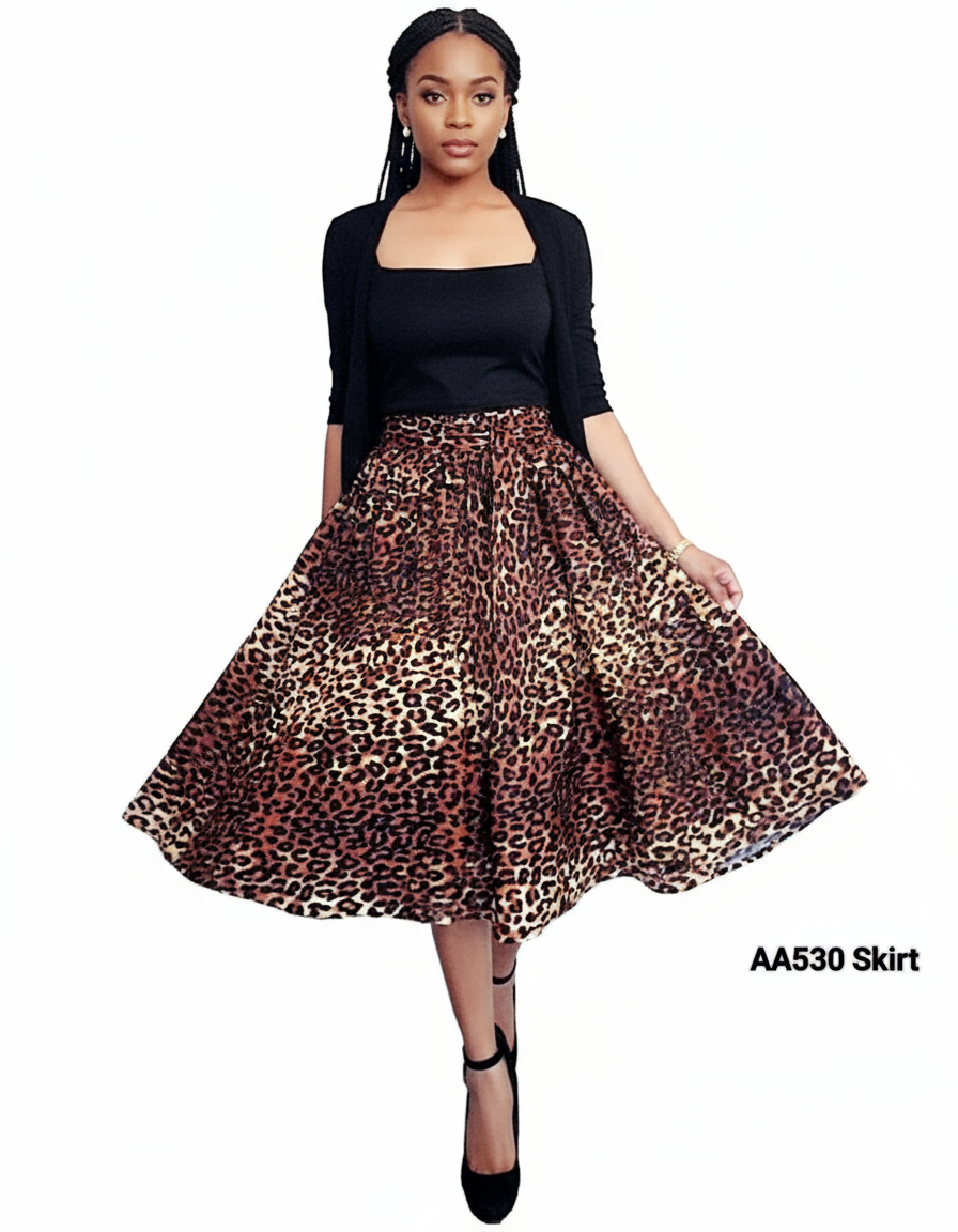 AA-530 Woman Mid Length Skirt - Brown Animal Print