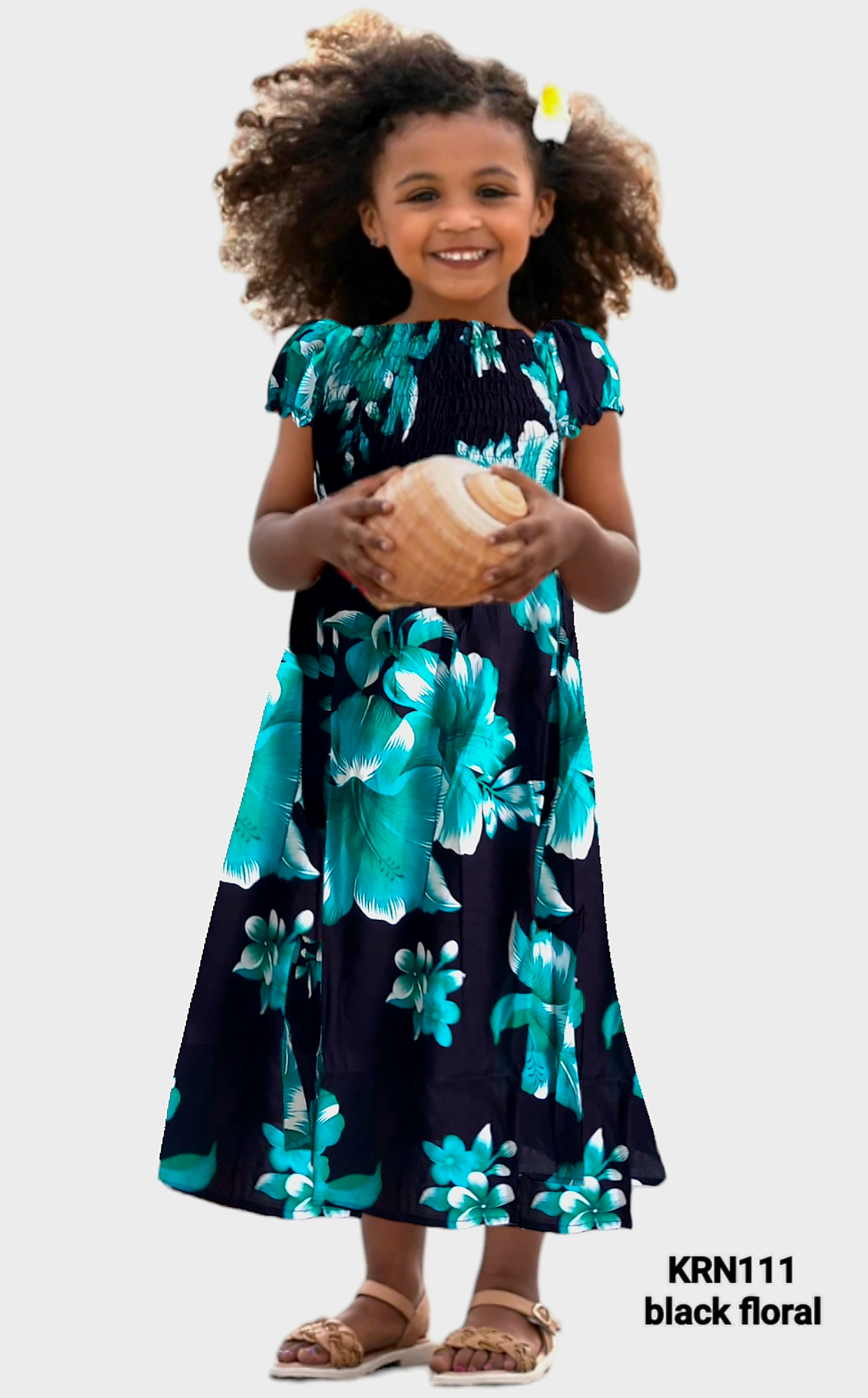 KRN111 -  Kids/ Girls Hawaiian Dress /Black