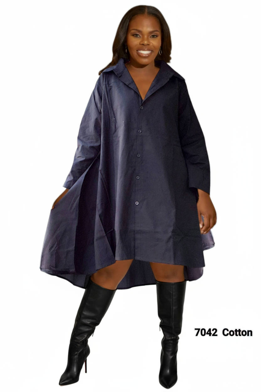 7042 Cotton Swing Dress- Black